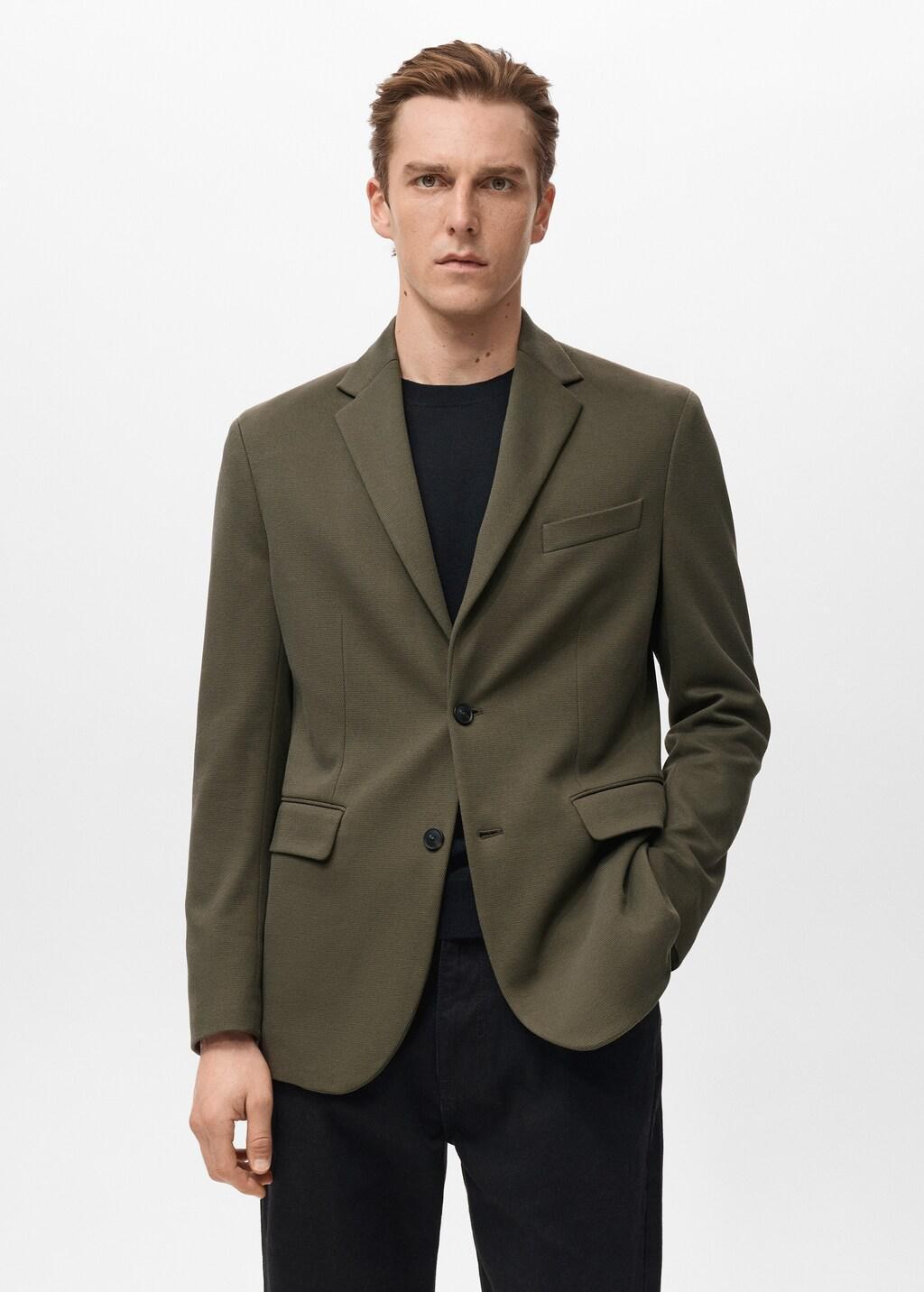Khaki Slim-Fit Textured Jacket, Beige - Khaki, large image number 3
