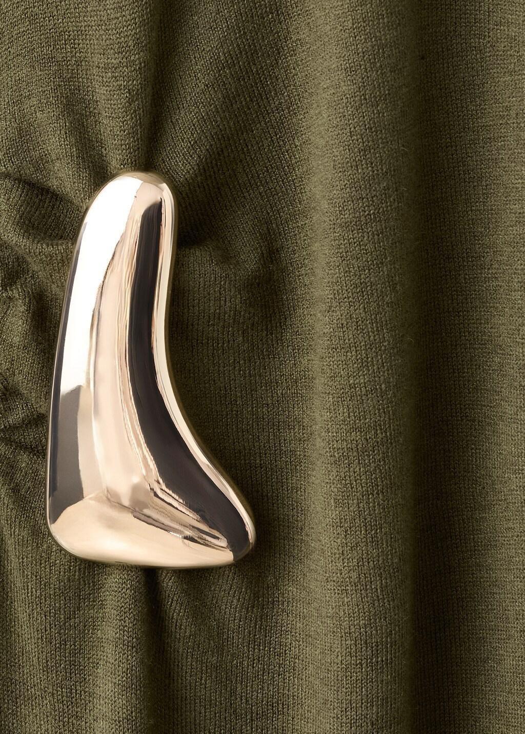 Khaki Turtleneck Knitted Dress With Brooch, Beige - Khaki, large image number 1