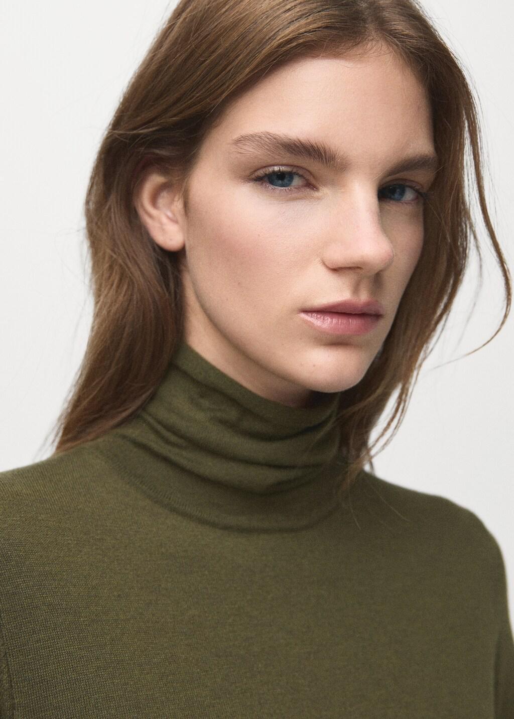 Khaki Turtleneck Knitted Dress With Brooch, Beige - Khaki, large image number 4