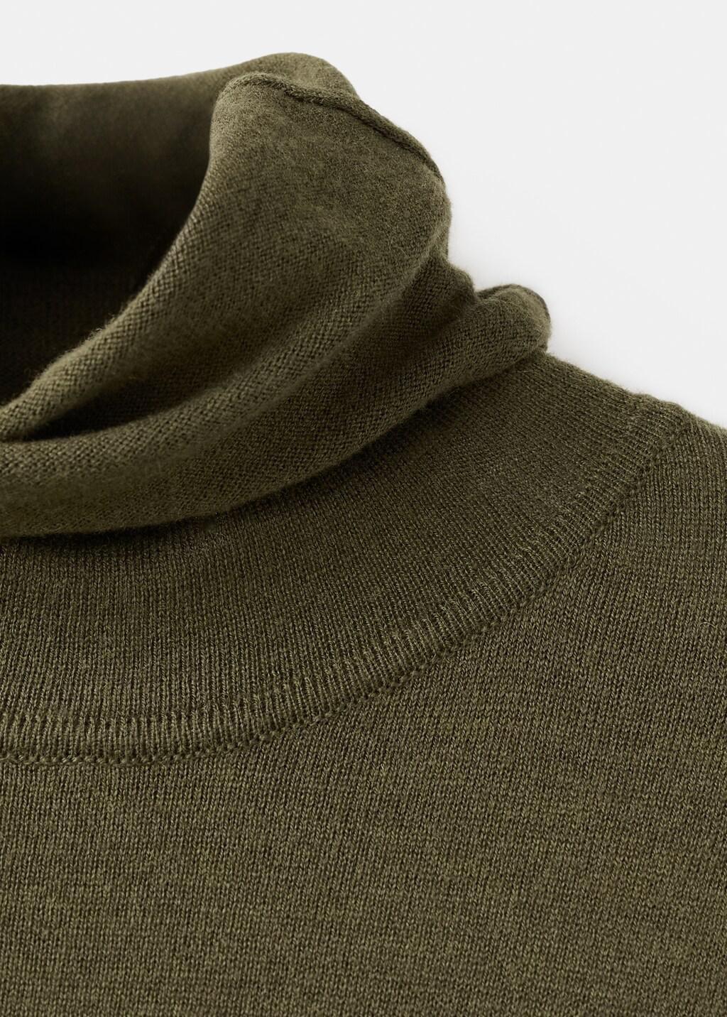 Khaki Turtleneck Knitted Dress With Brooch, Beige - Khaki, large image number 5