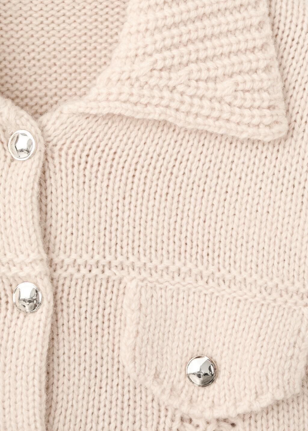 Beige Knitted Jacket With Polo Collar, Light Pastel Brown, large image number 1