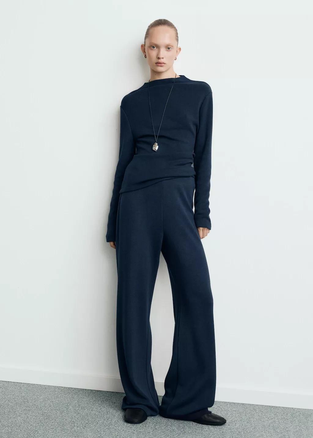 Navy Straight-Fit Trousers With Elastic Waist, 0201_56, large image number 0