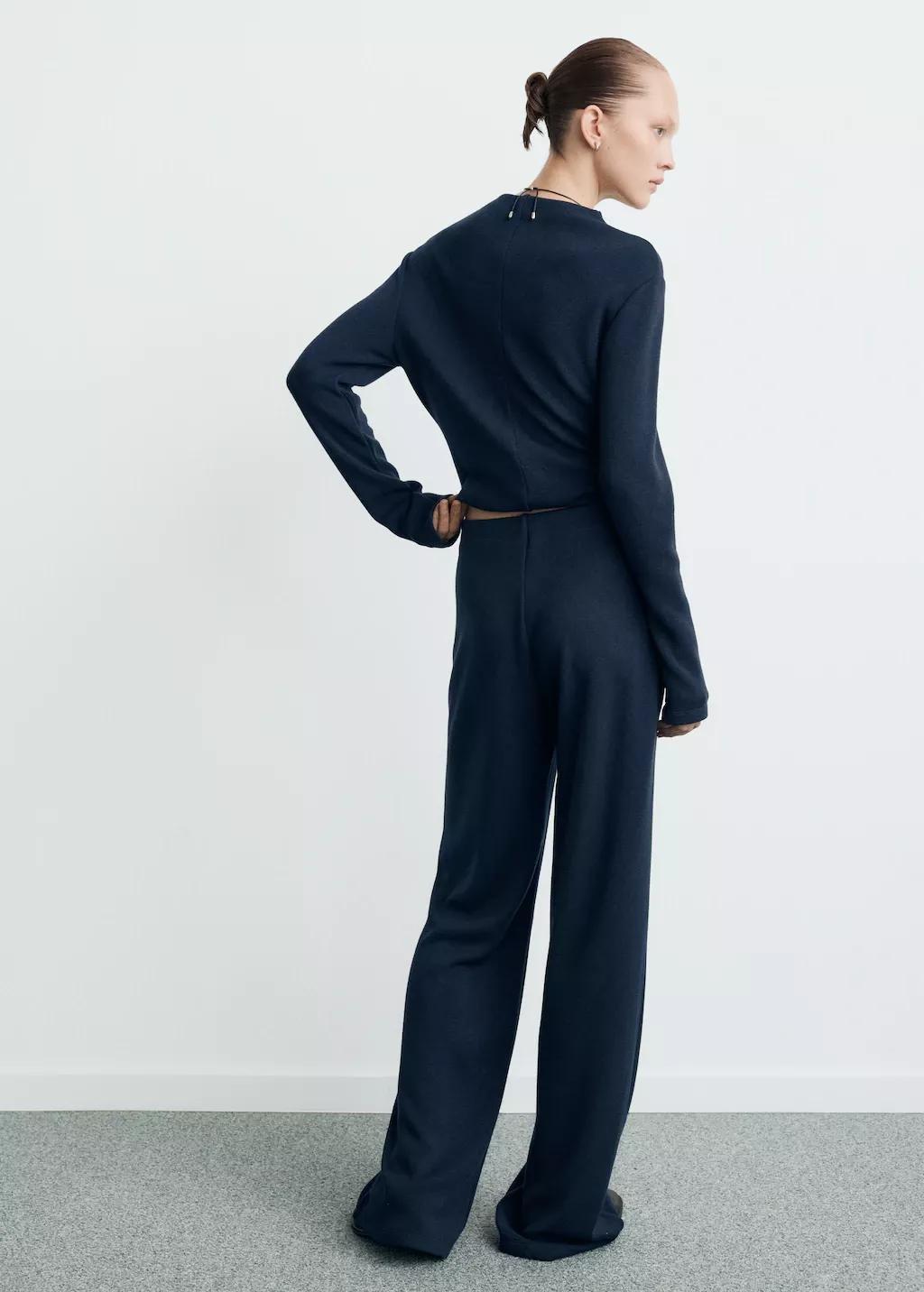 Navy Straight-Fit Trousers With Elastic Waist, 0201_56, large image number 2