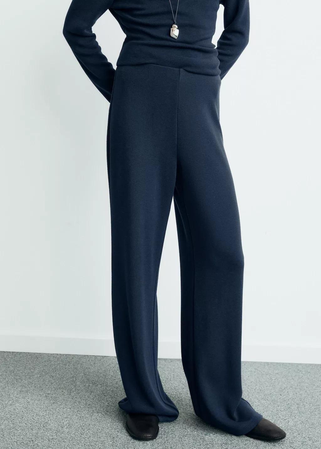 Navy Straight-Fit Trousers With Elastic Waist, 0201_56, large image number 3