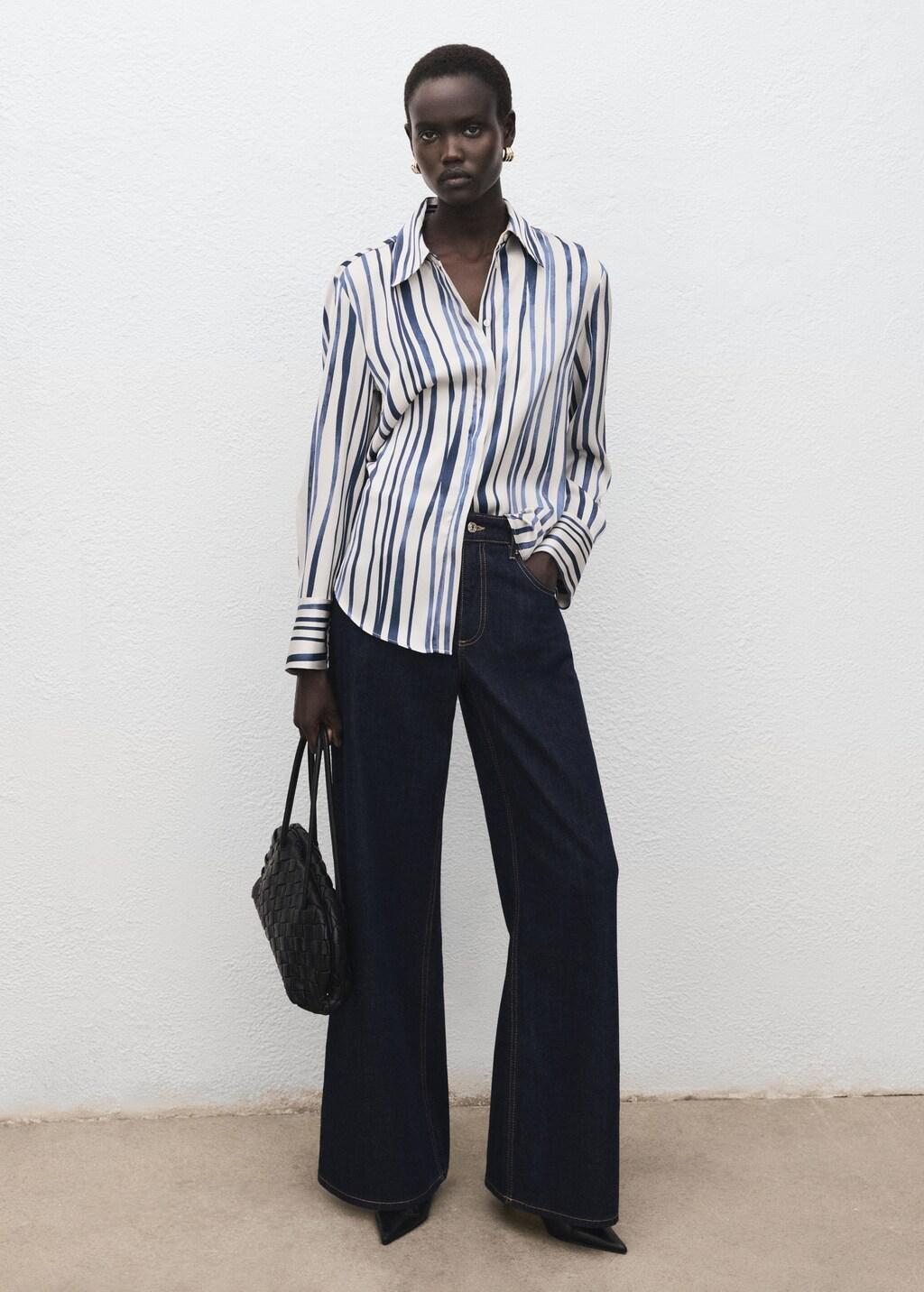 Navy Flowy Printed Shirt, Navy, medium