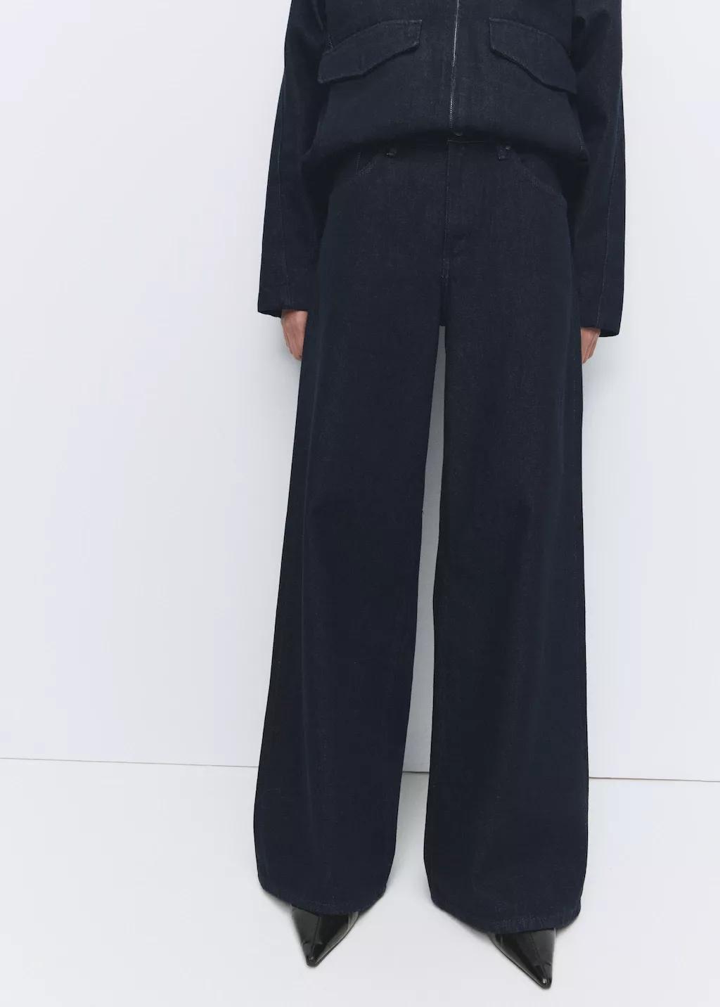 Blue High-Rise Wide-Leg Rinse-Wash Jeans, Open Blue, large image number 3