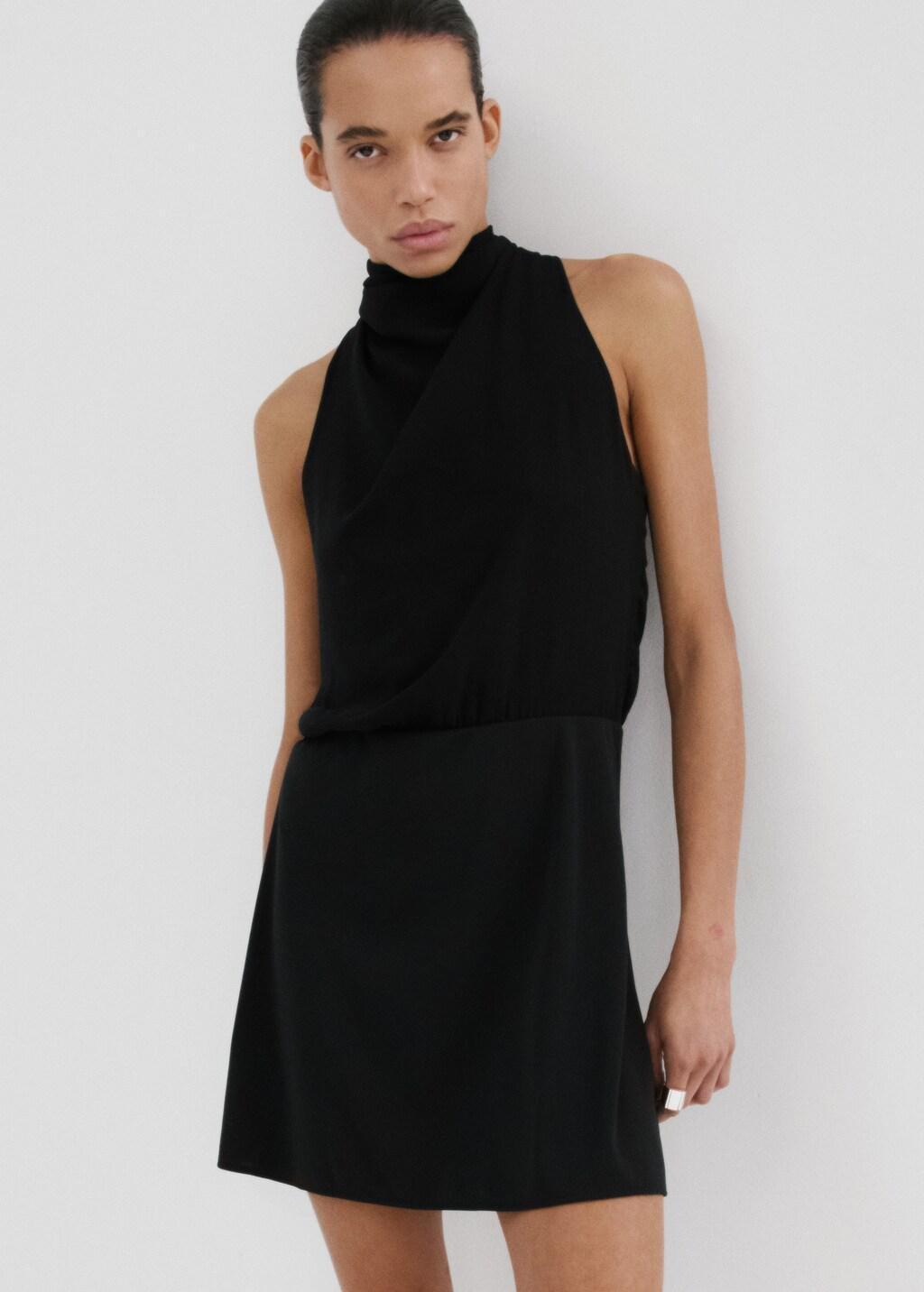 Black Halter-Neck Dress With Bow, Black, large image number 3
