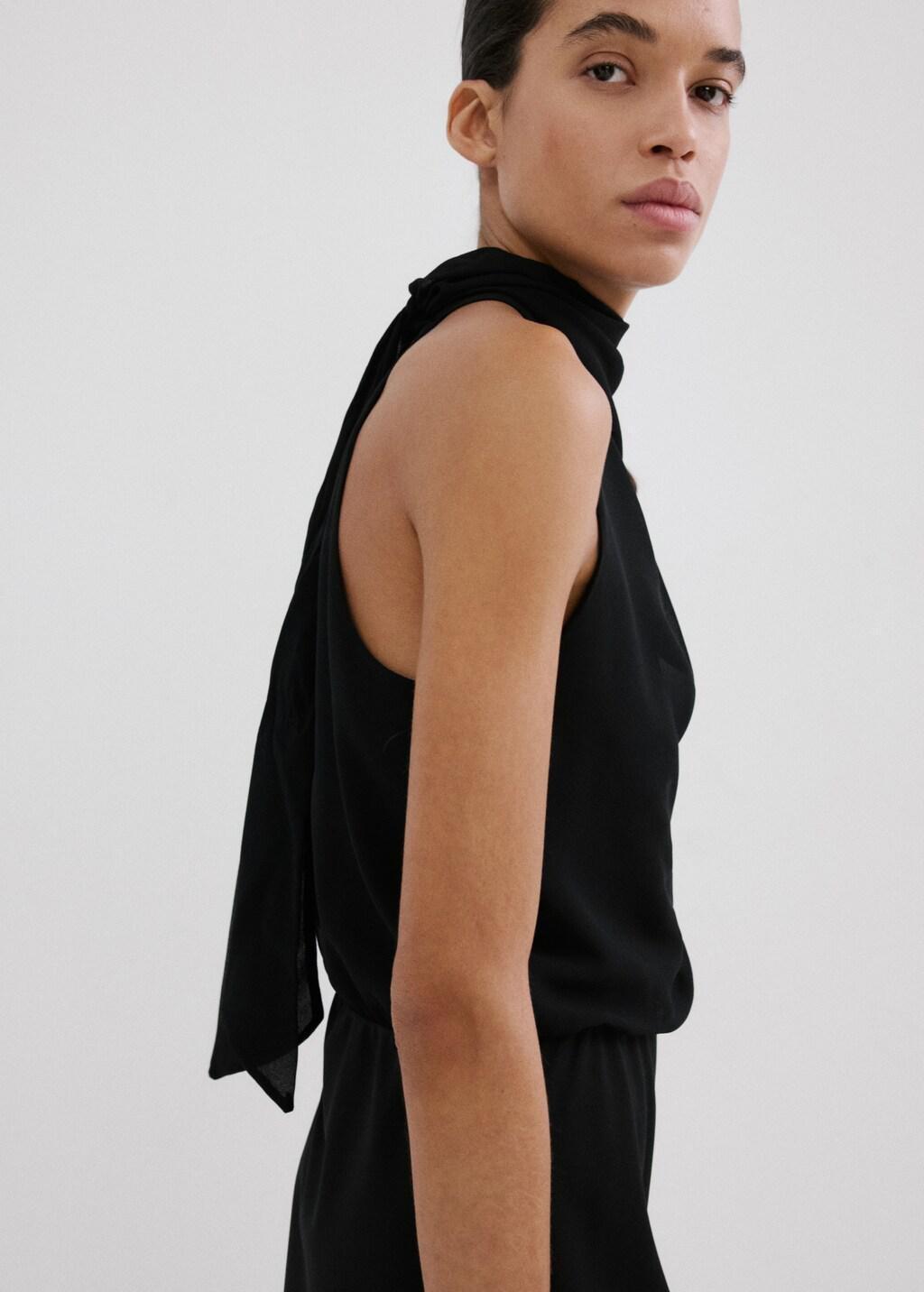 Black Halter-Neck Dress With Bow, Black, large image number 4