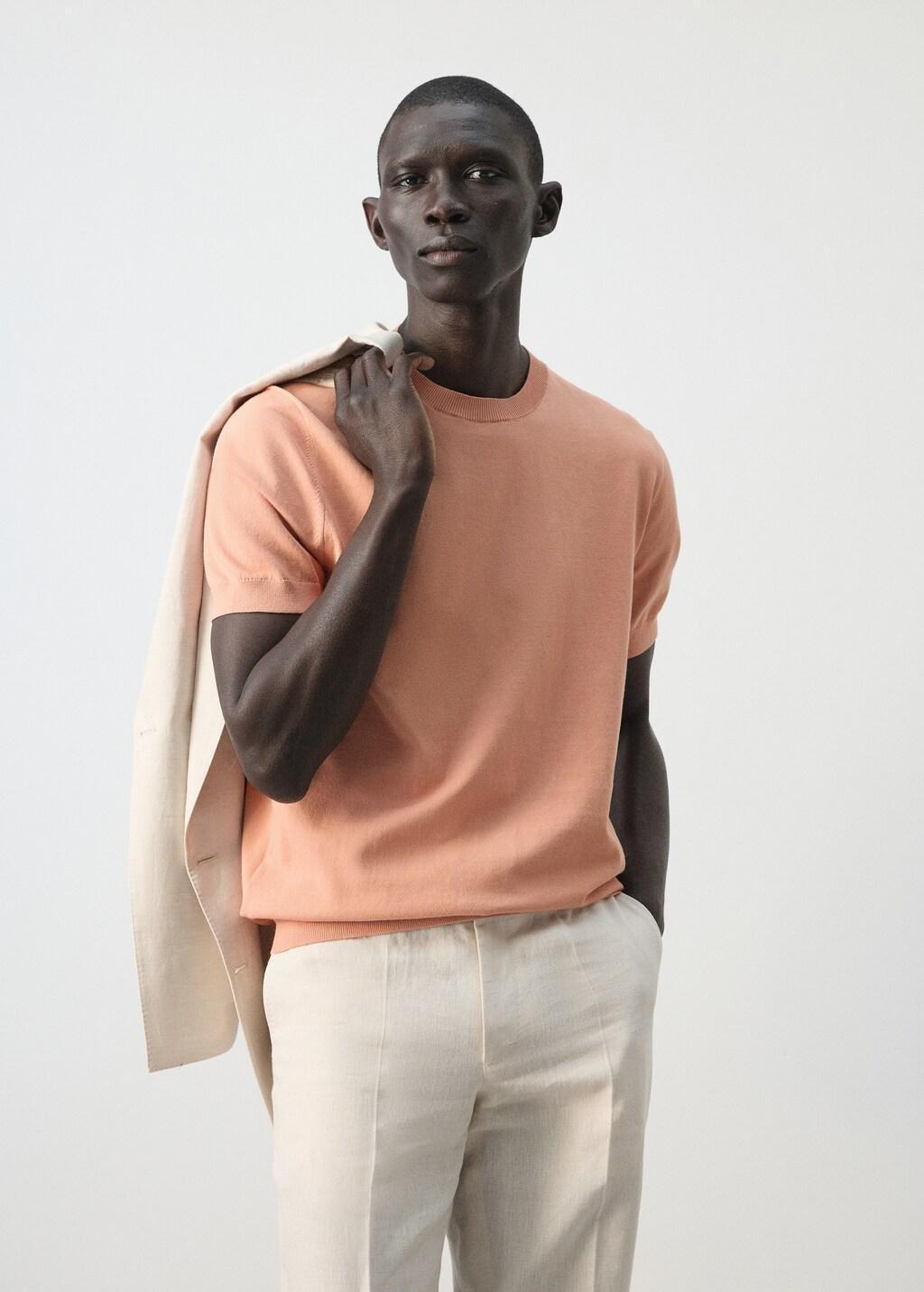 Orange Lt Pastel Fine Jersey 100% Cotton T-Shirt, Light-Pastel Orange, large image number 3