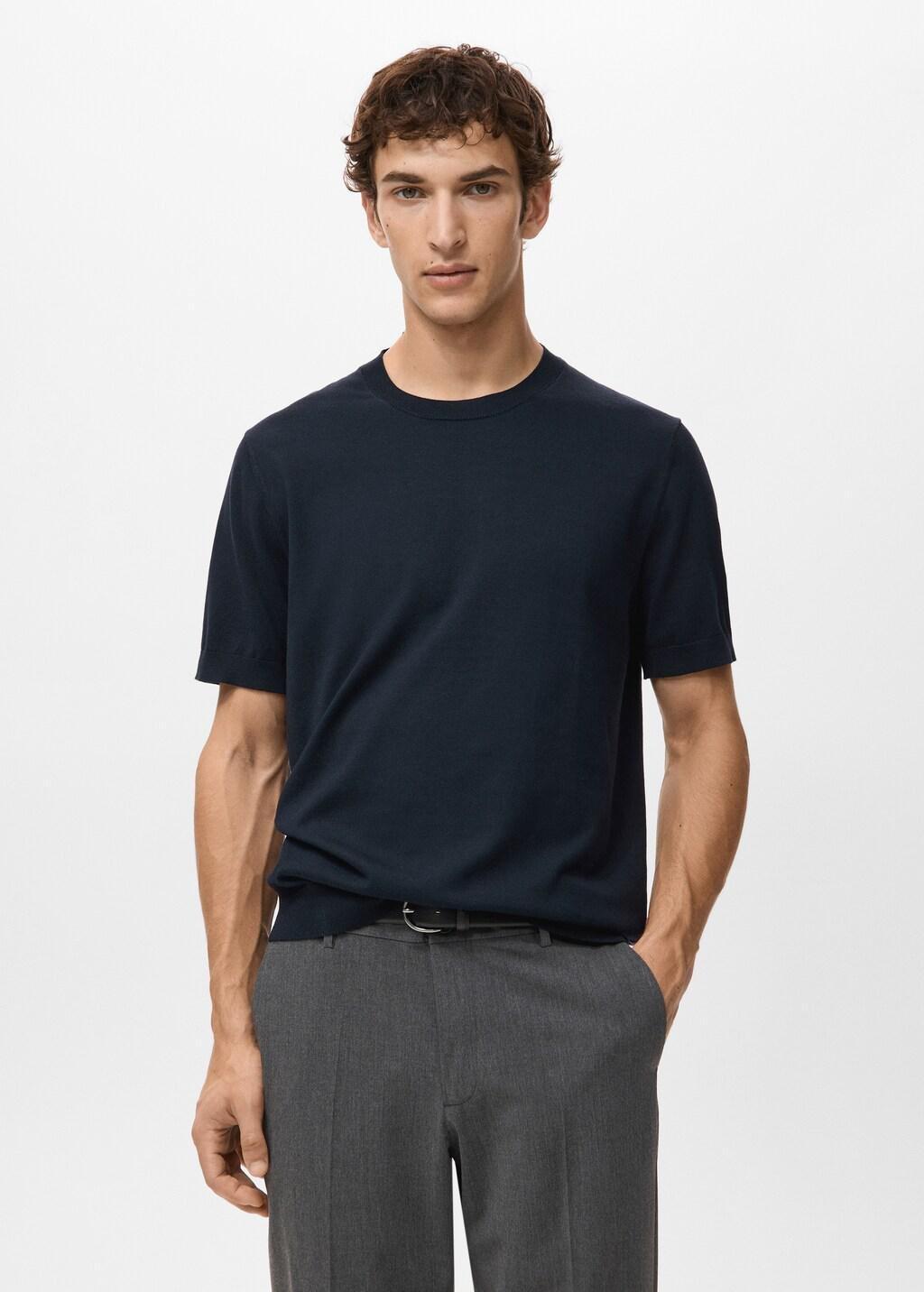 Blue Fine Jersey 100% Cotton T-Shirt, Dark Blue, large image number 3