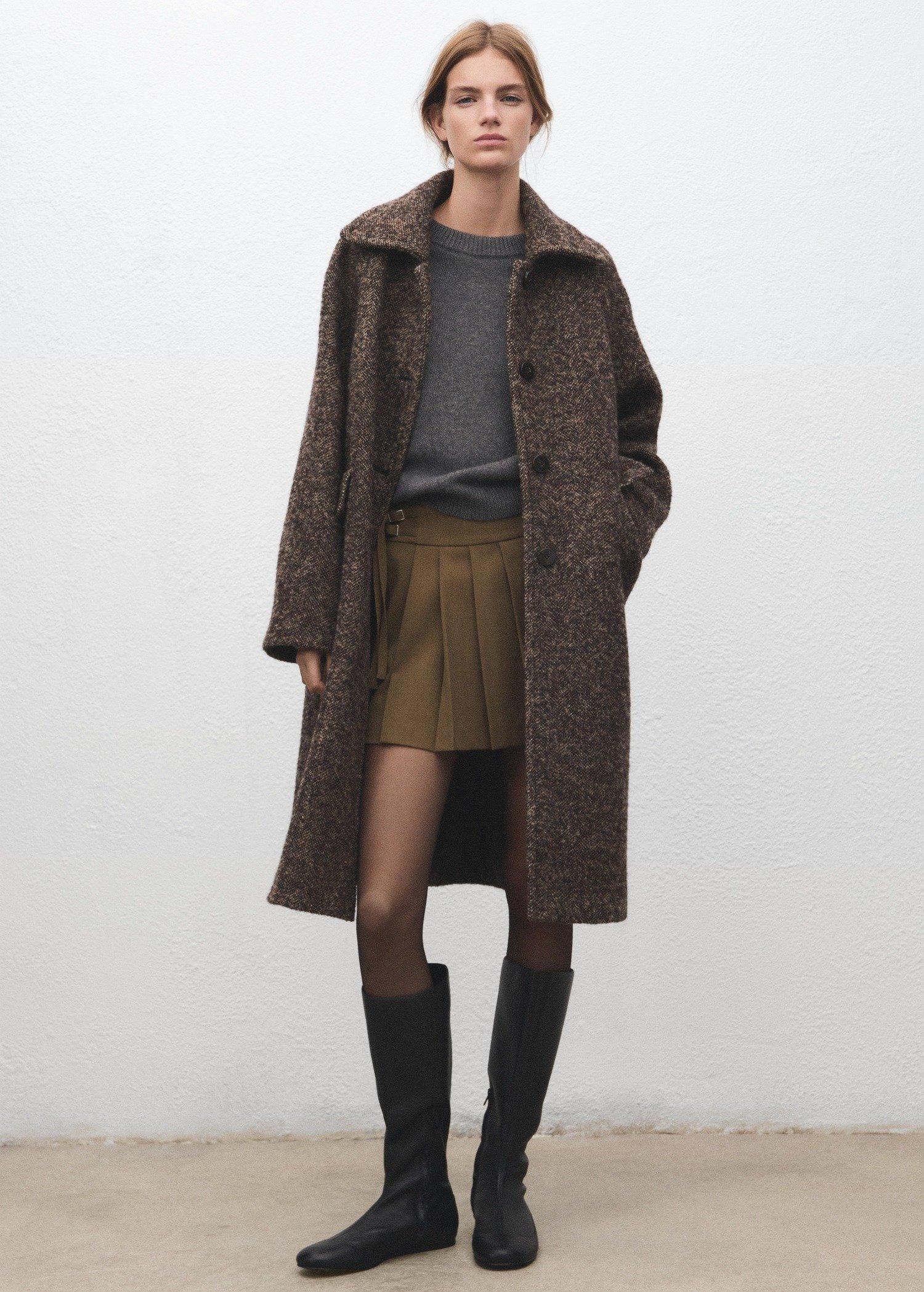 Brown Short Pleated Skirt With Buckles, Brown, large image number 2