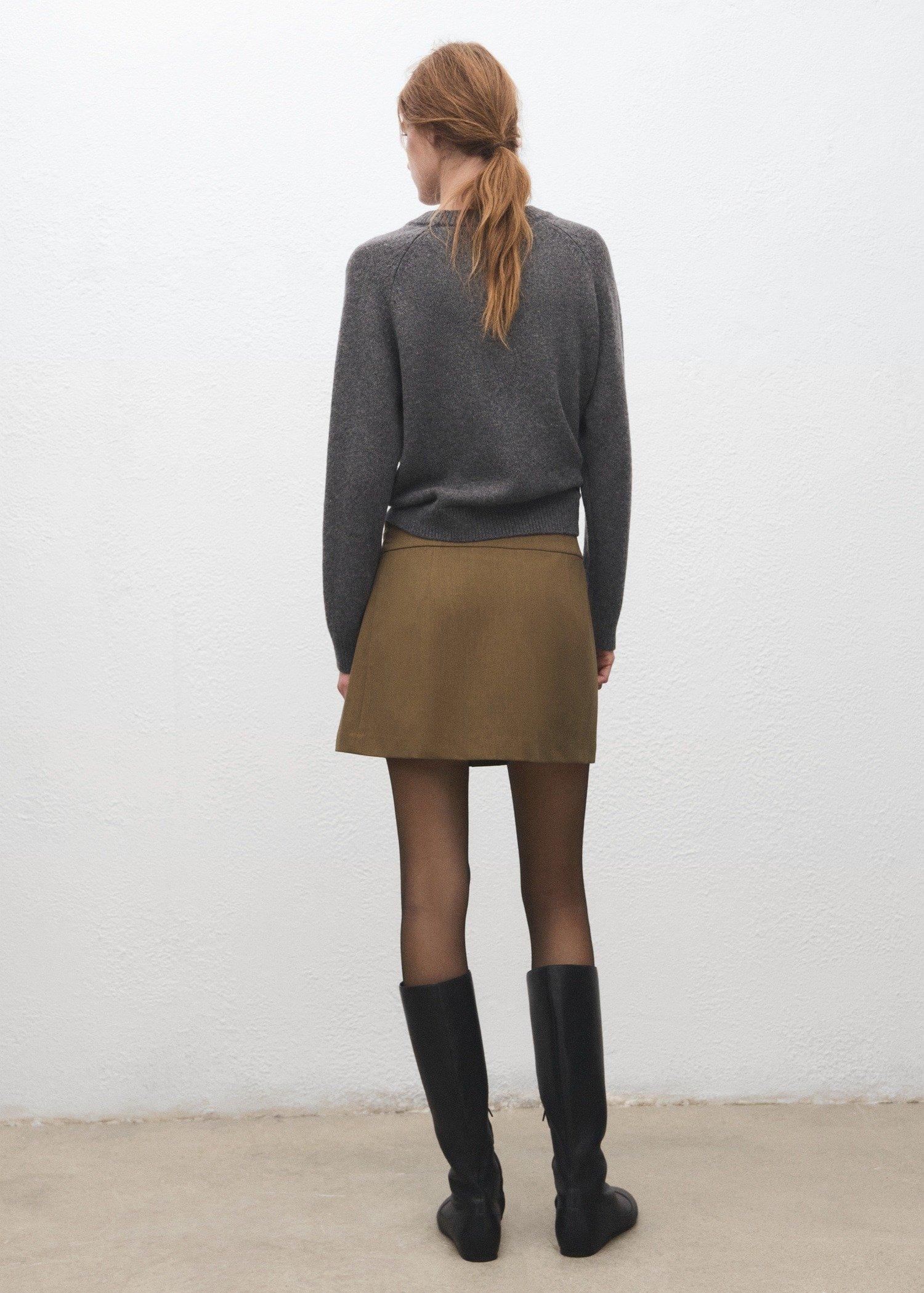 Brown Short Pleated Skirt With Buckles, Brown, large image number 4