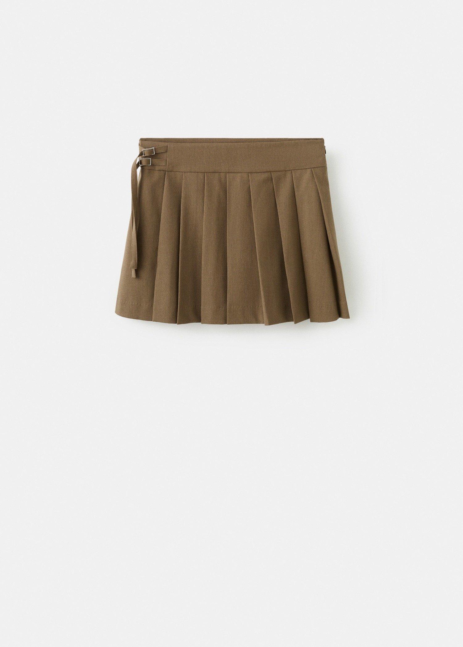 Brown Short Pleated Skirt With Buckles, Brown, large image number 8