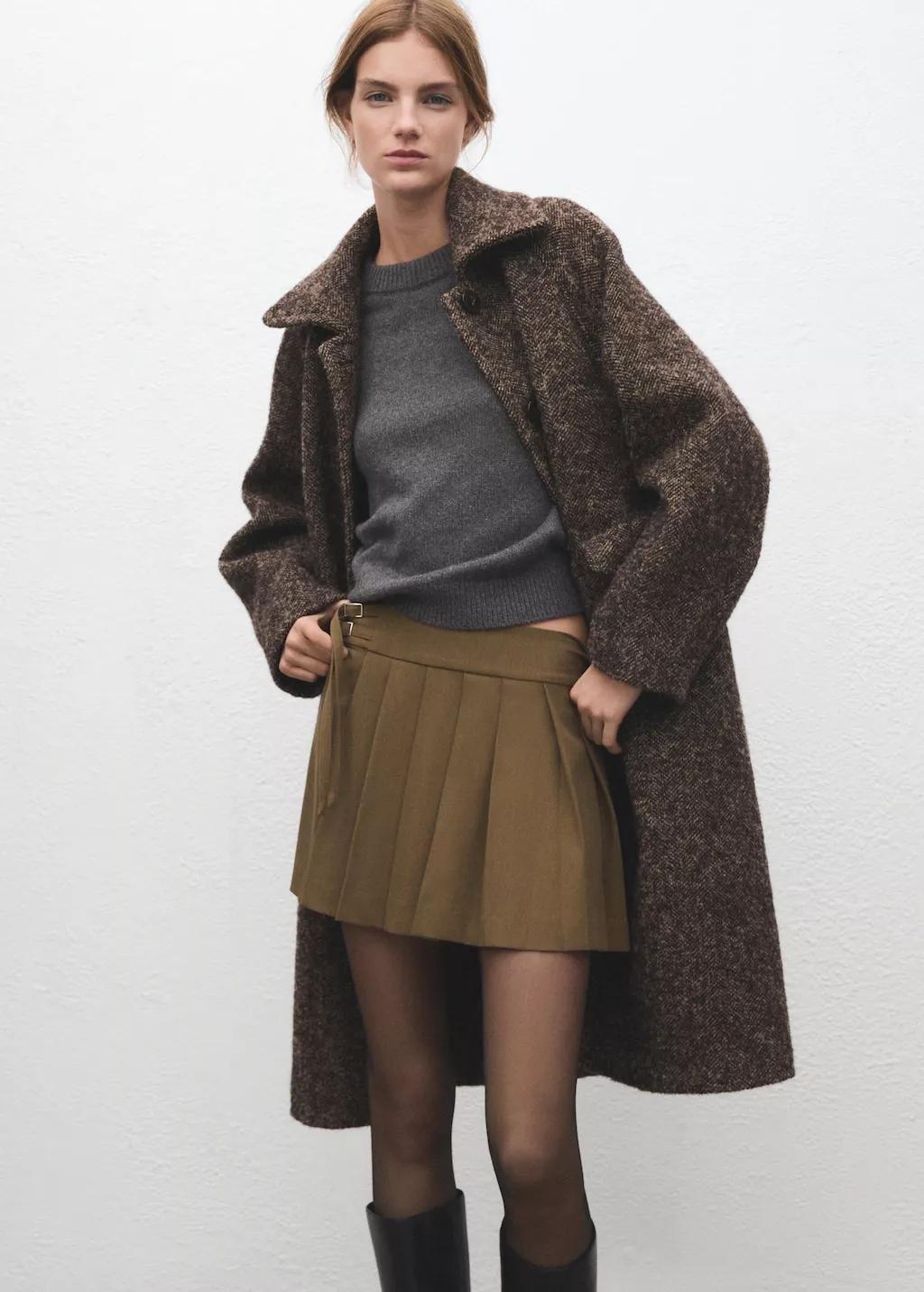 Brown Short Pleated Skirt With Buckles, Brown, large image number 9