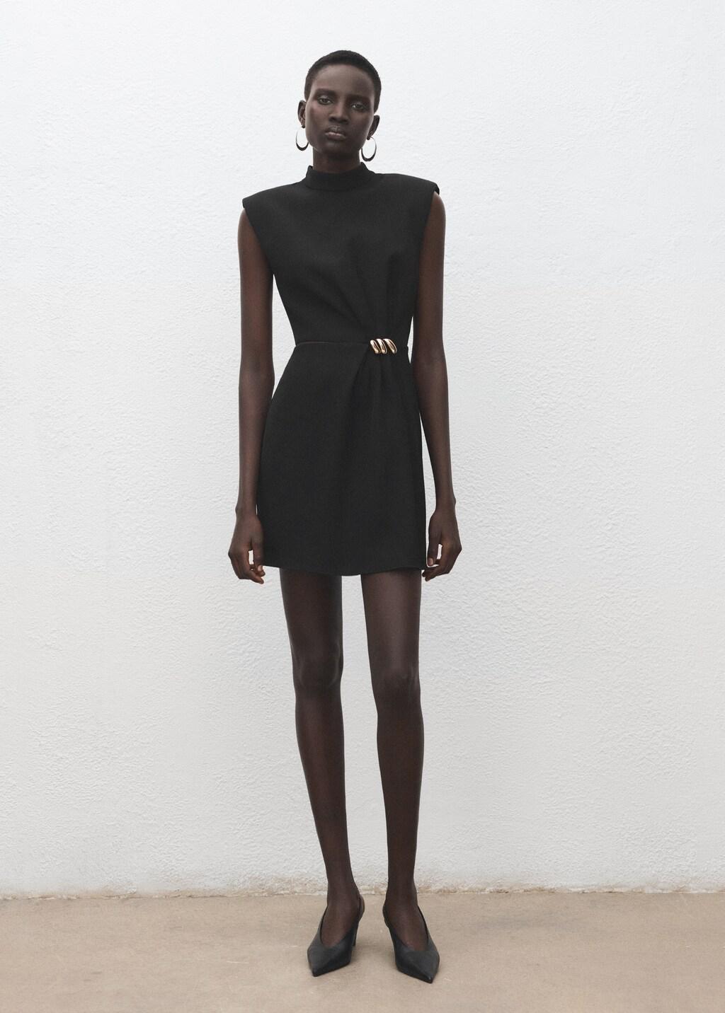 Black Dress With Metal Embellishment And Cut-Out, Black, large image number 0