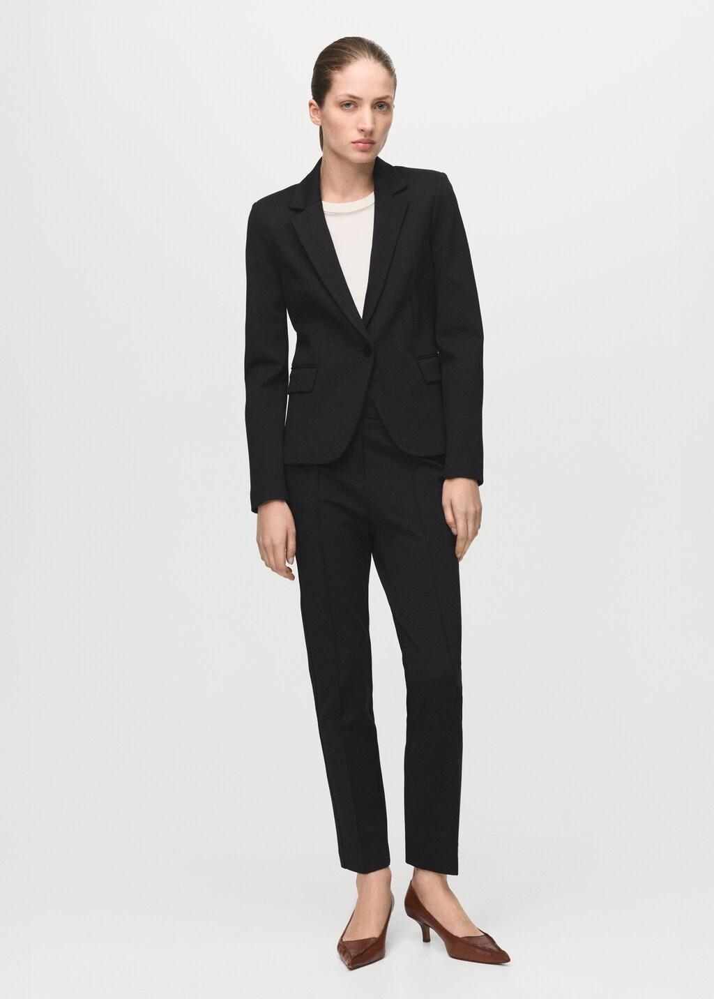 Black Straight Mid-Rise Trousers, Black, large image number 0