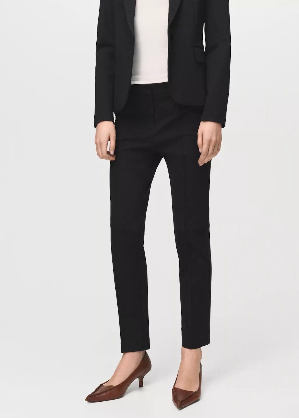 Black Straight Mid-Rise Trousers, Black, large image number 3