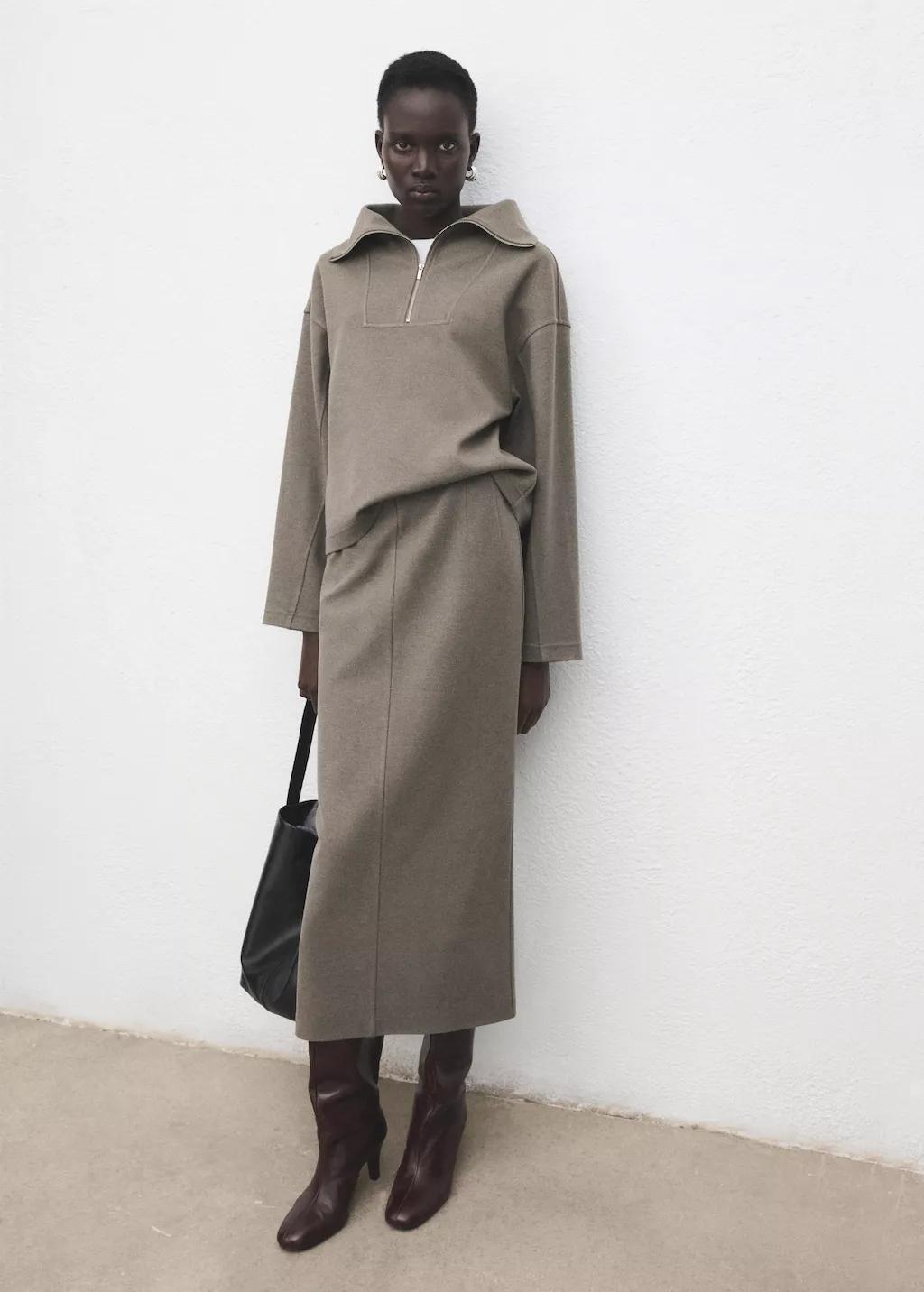 Brown Opening Pencil Skirt, Medium Brown, large image number 1