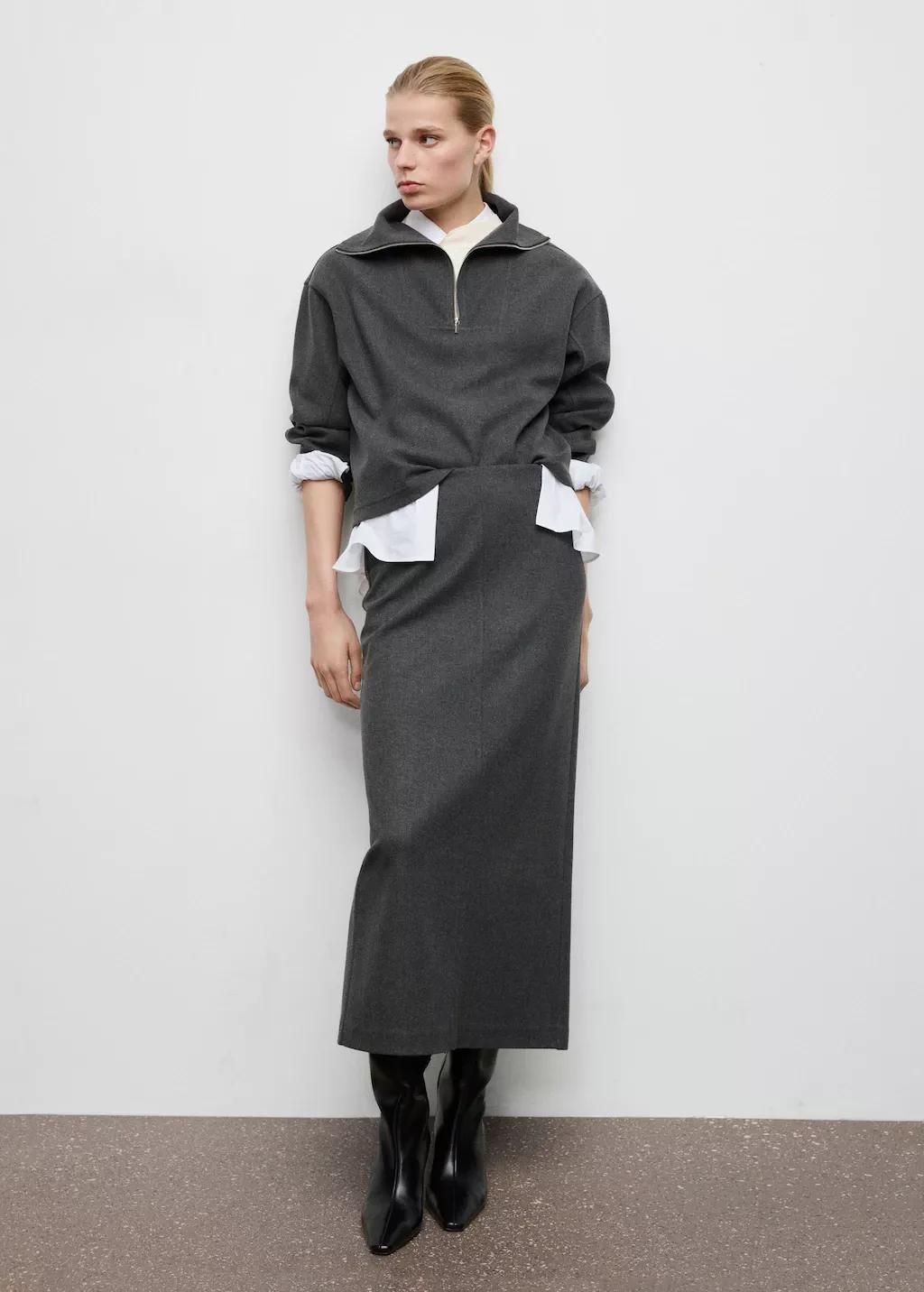 Grey Opening Pencil Skirt, Dark Grey, large image number 1