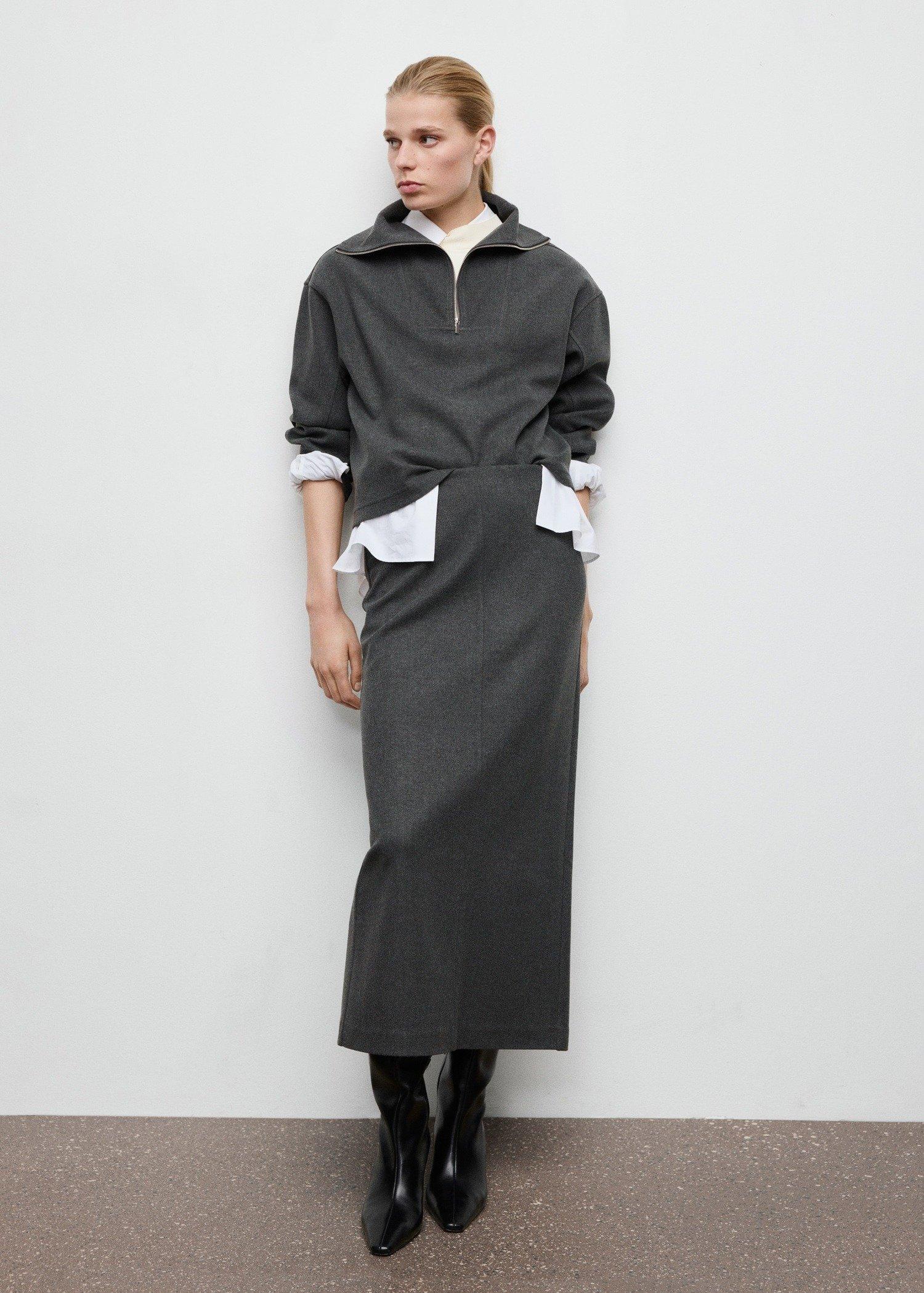 Grey Opening Pencil Skirt, Dark Grey, large image number 2