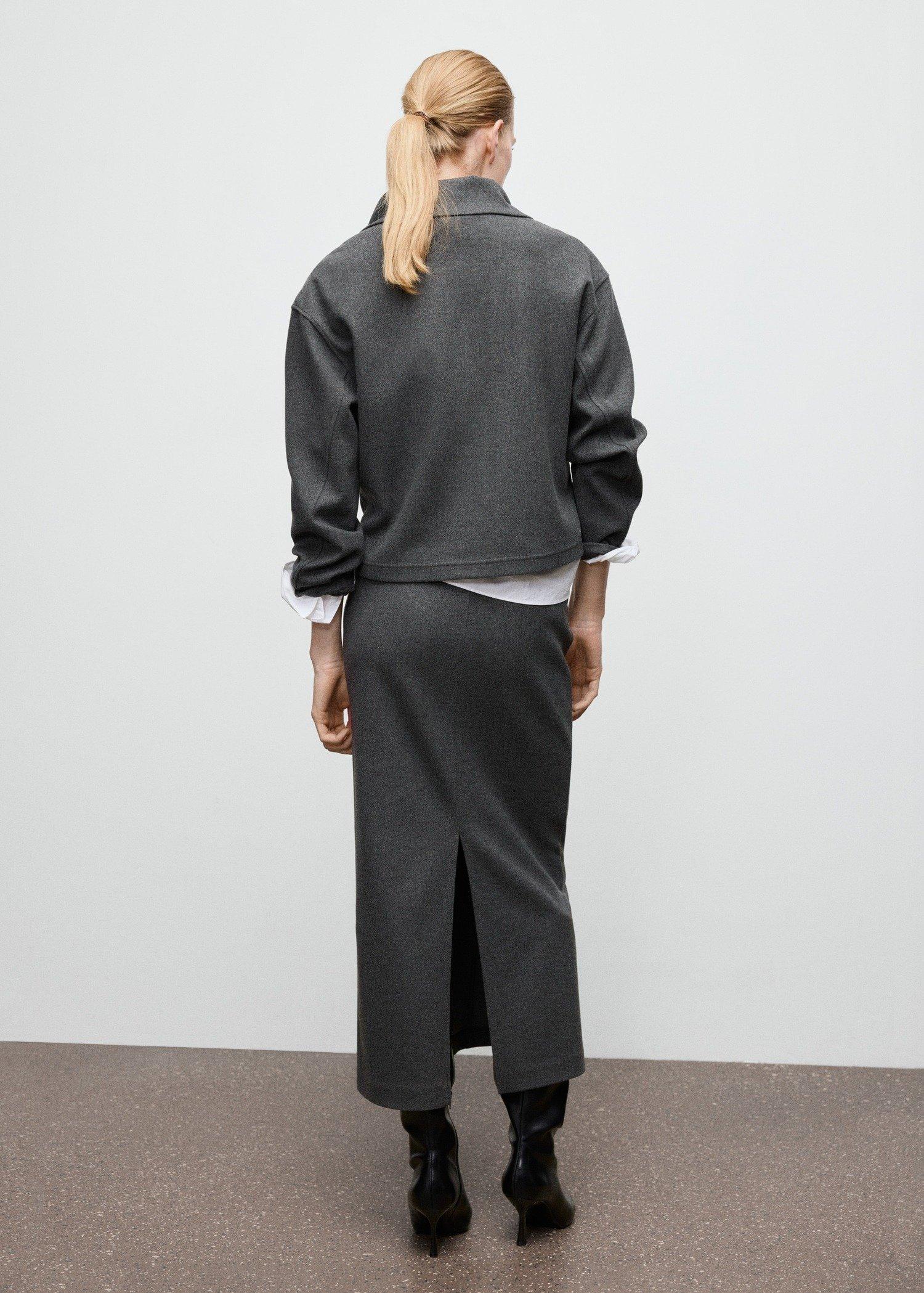 Grey Opening Pencil Skirt, Dark Grey, large image number 4