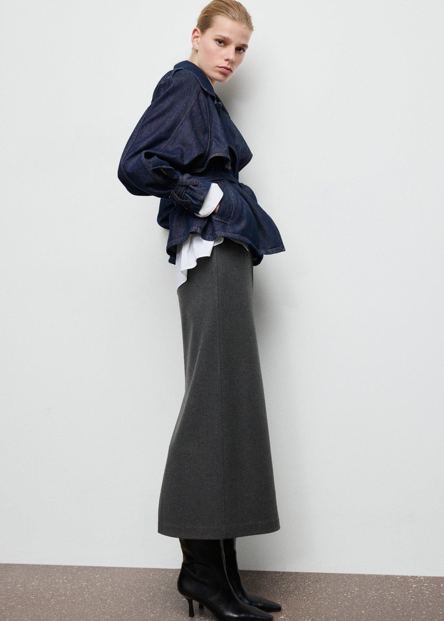 Grey Opening Pencil Skirt, Dark Grey, large image number 6