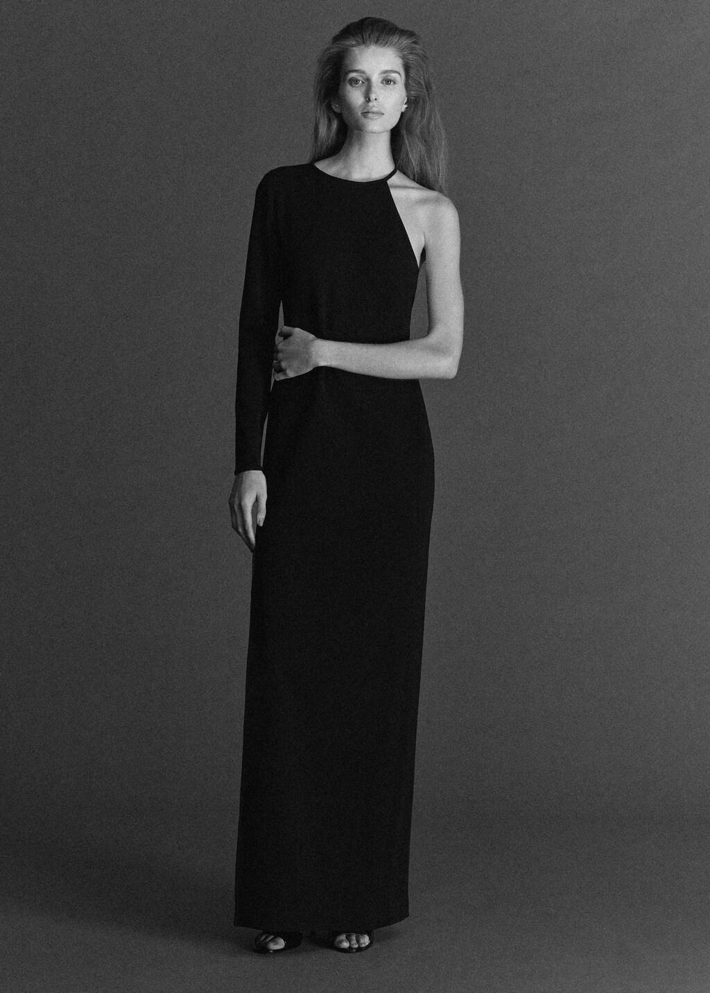 Black Asymmetrical Open-Back Dress, Black, medium