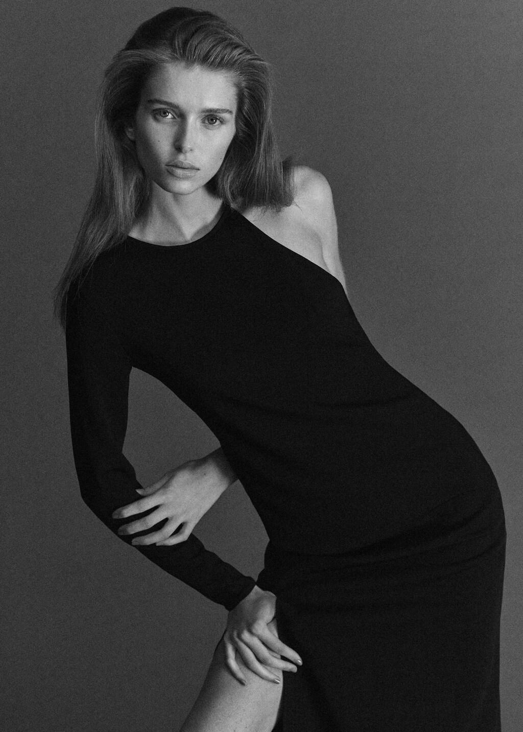 Black Asymmetrical Open-Back Dress, Black, large image number 3