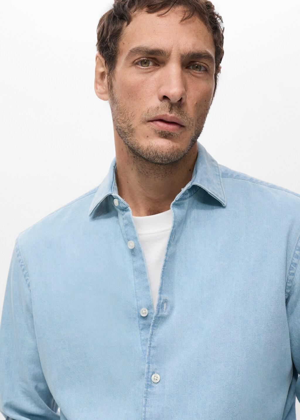 Blue 100% Cotton Denim Shirt, Open Blue, large image number 4