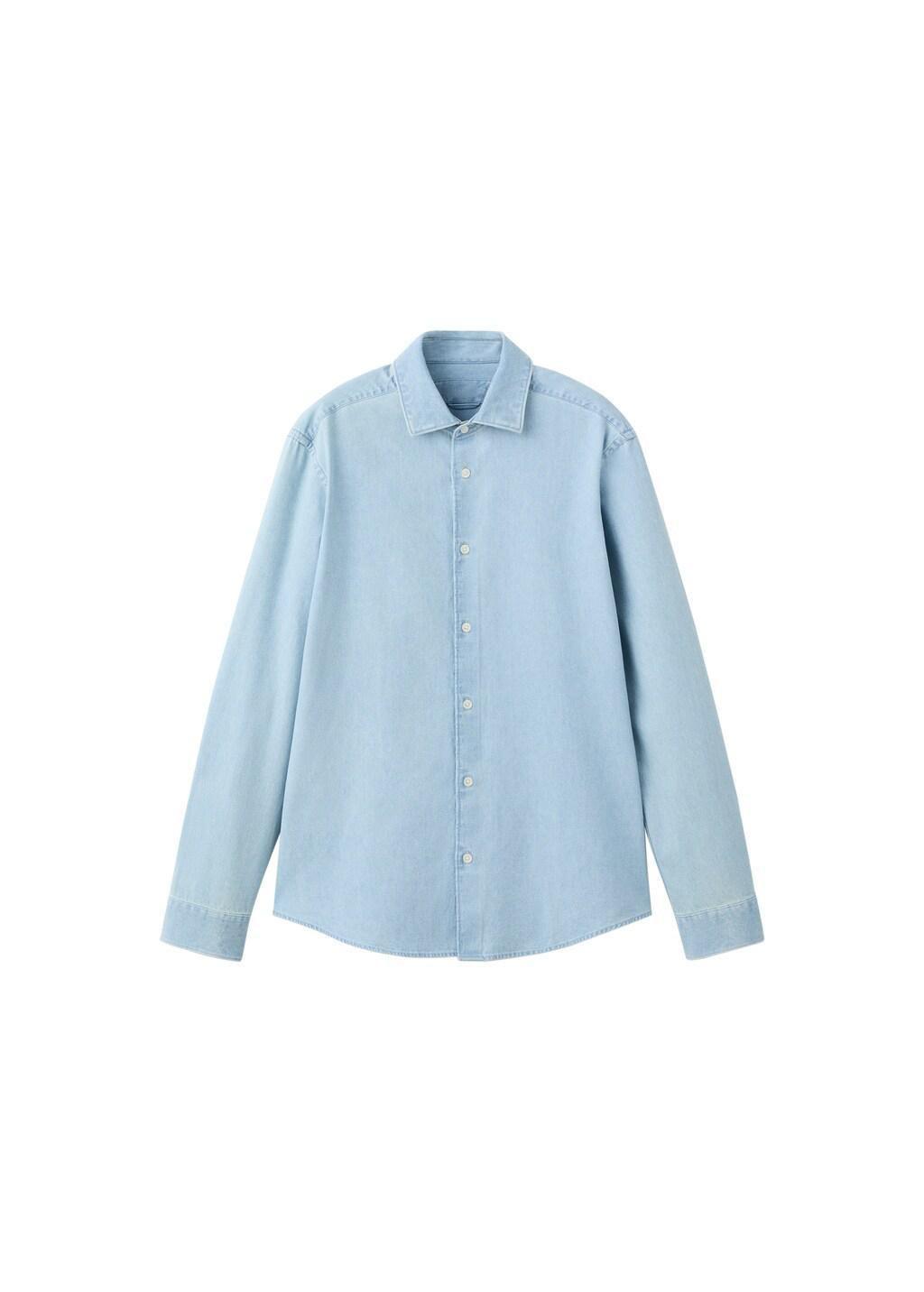 Blue 100% Cotton Denim Shirt, Open Blue, large image number 7