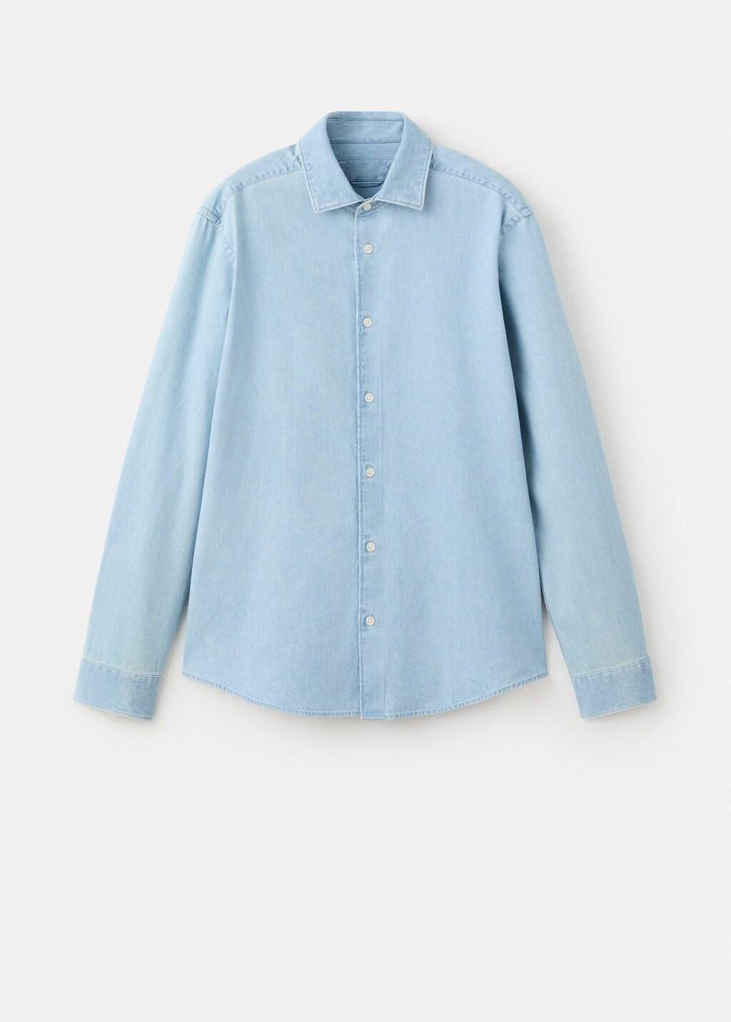 Blue 100% Cotton Denim Shirt, Open Blue, large image number 8