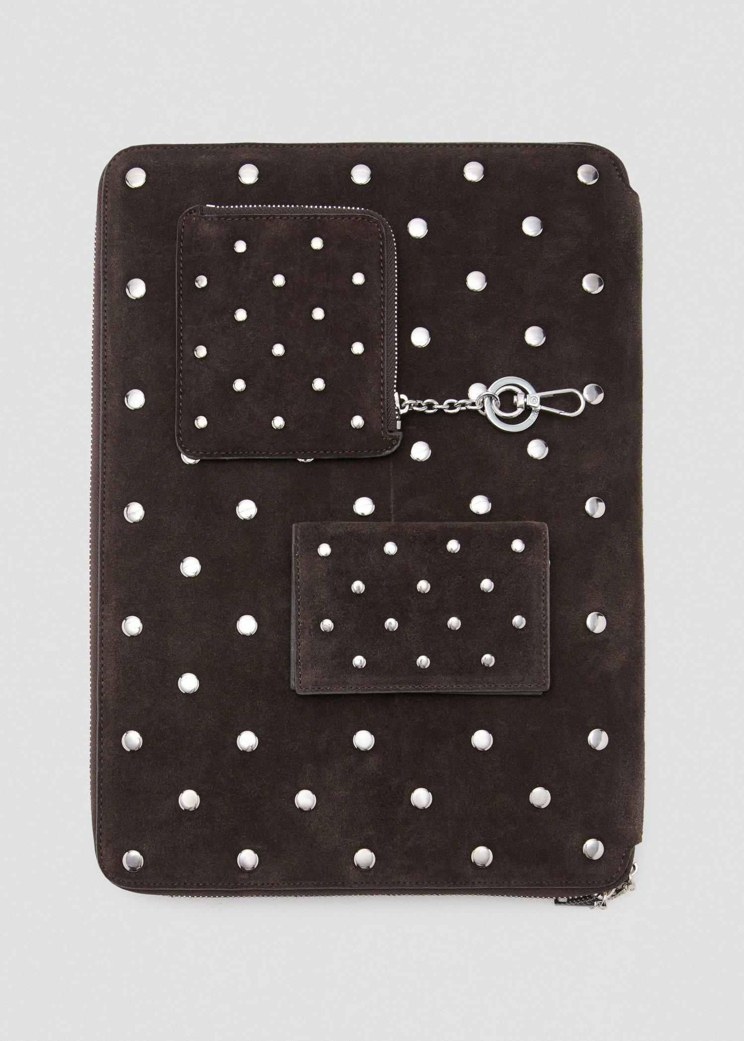 Brown Suede Studded Purse, Dark Brown, large image number 0