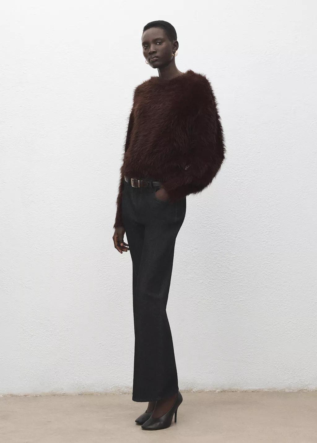 Brown Faux-Fur Sweater, Brown, medium
