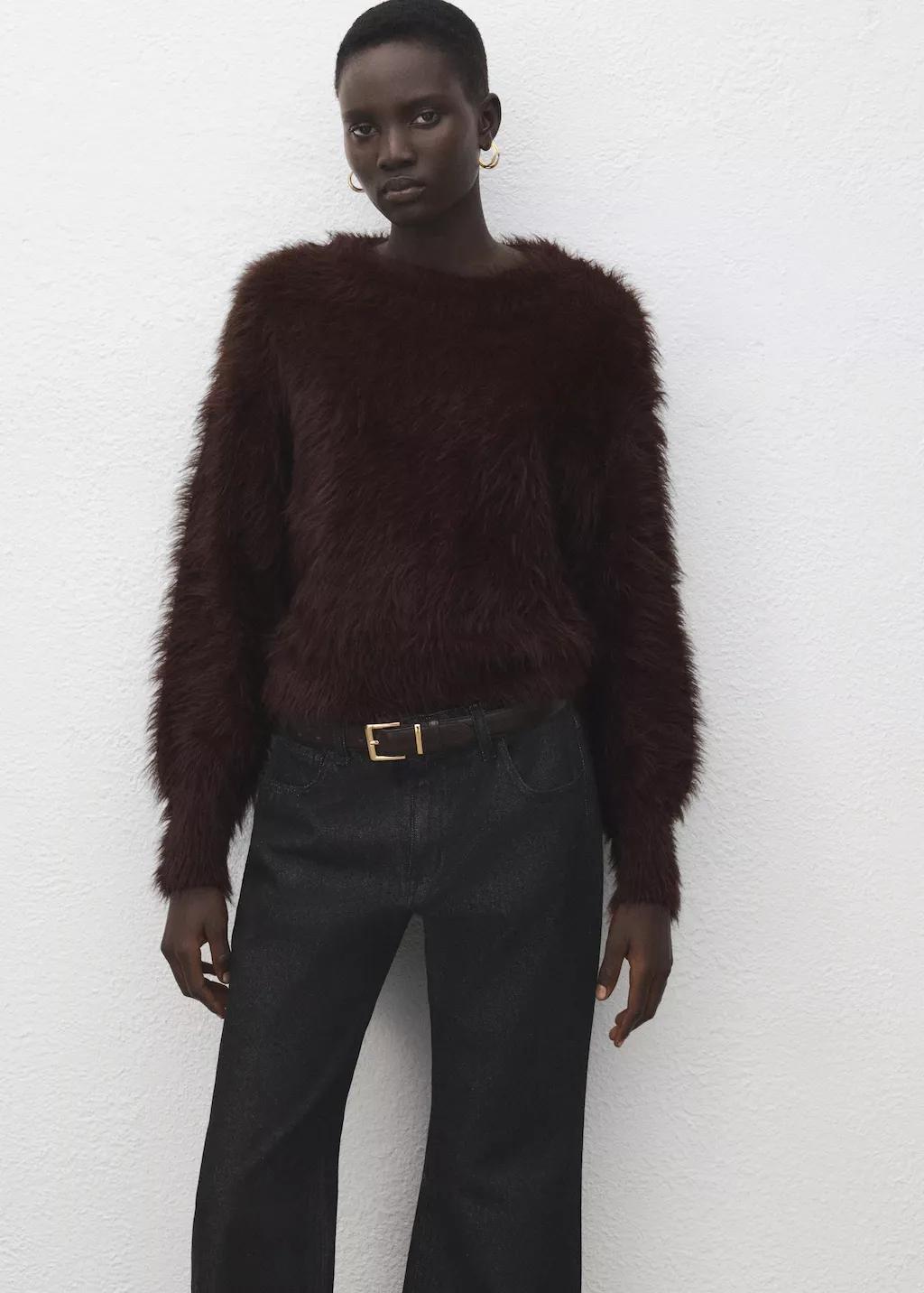 Brown Faux-Fur Sweater, Brown, large image number 3