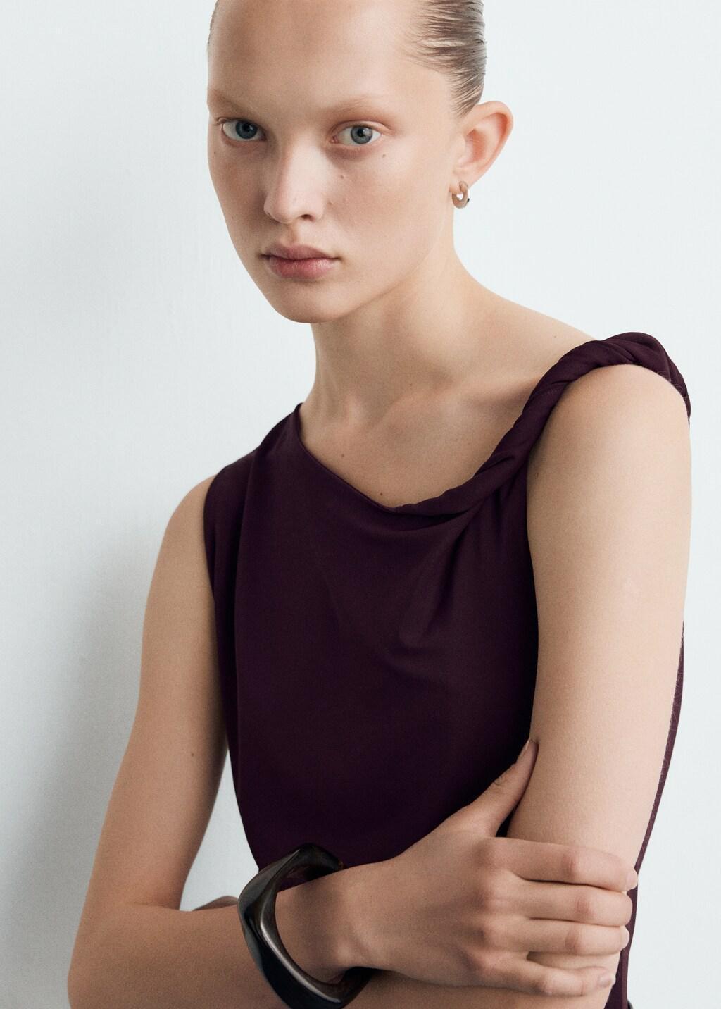 Burgundy Jumpsuit With Asymmetrical Neckline And Belt, Dark Red, large image number 4