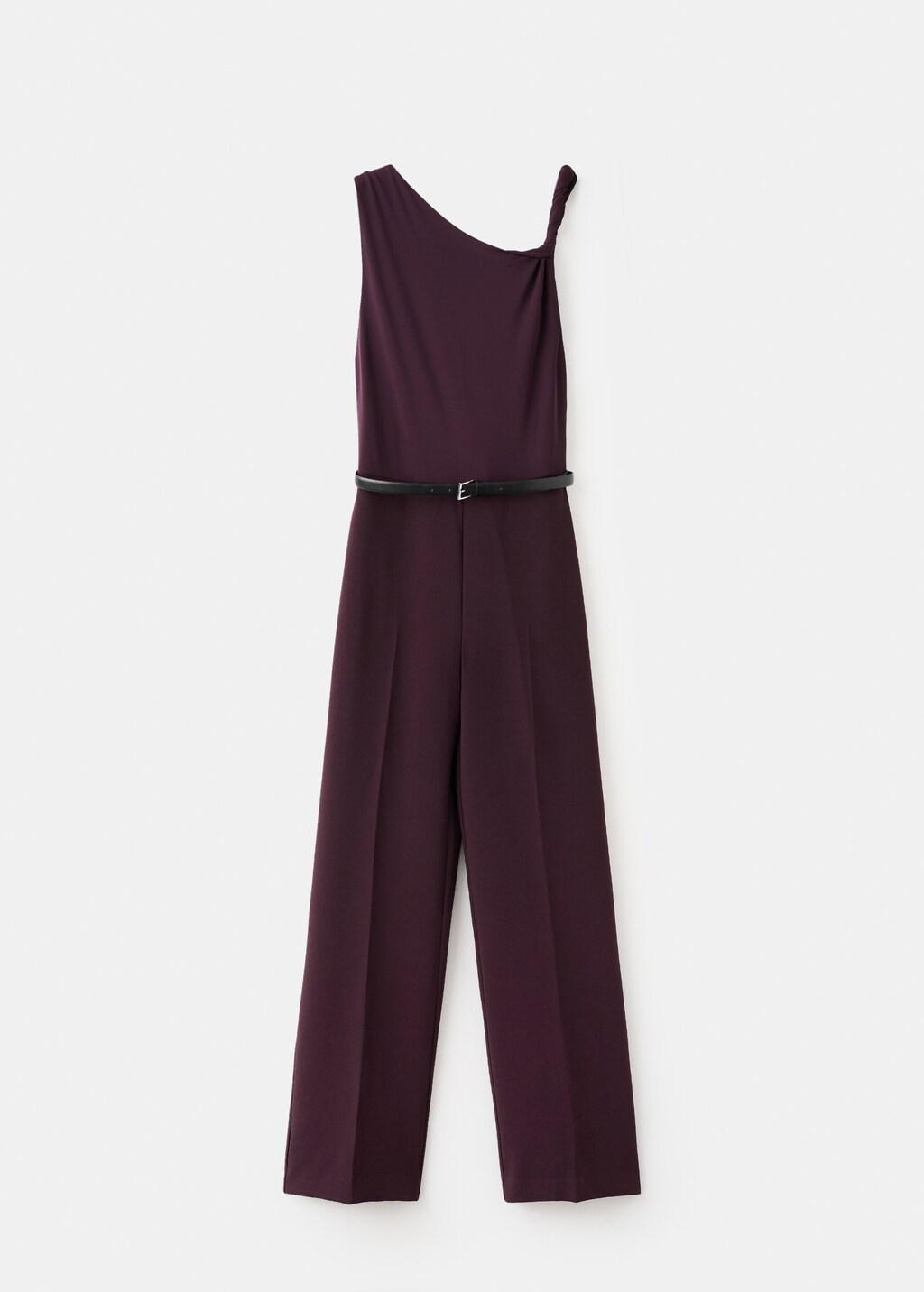 Burgundy Jumpsuit With Asymmetrical Neckline And Belt, Dark Red, large image number 7