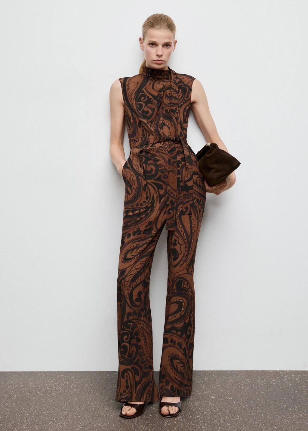Orange Paisley-Print Jumpsuit With Belt, Medium Orange, large image number 0