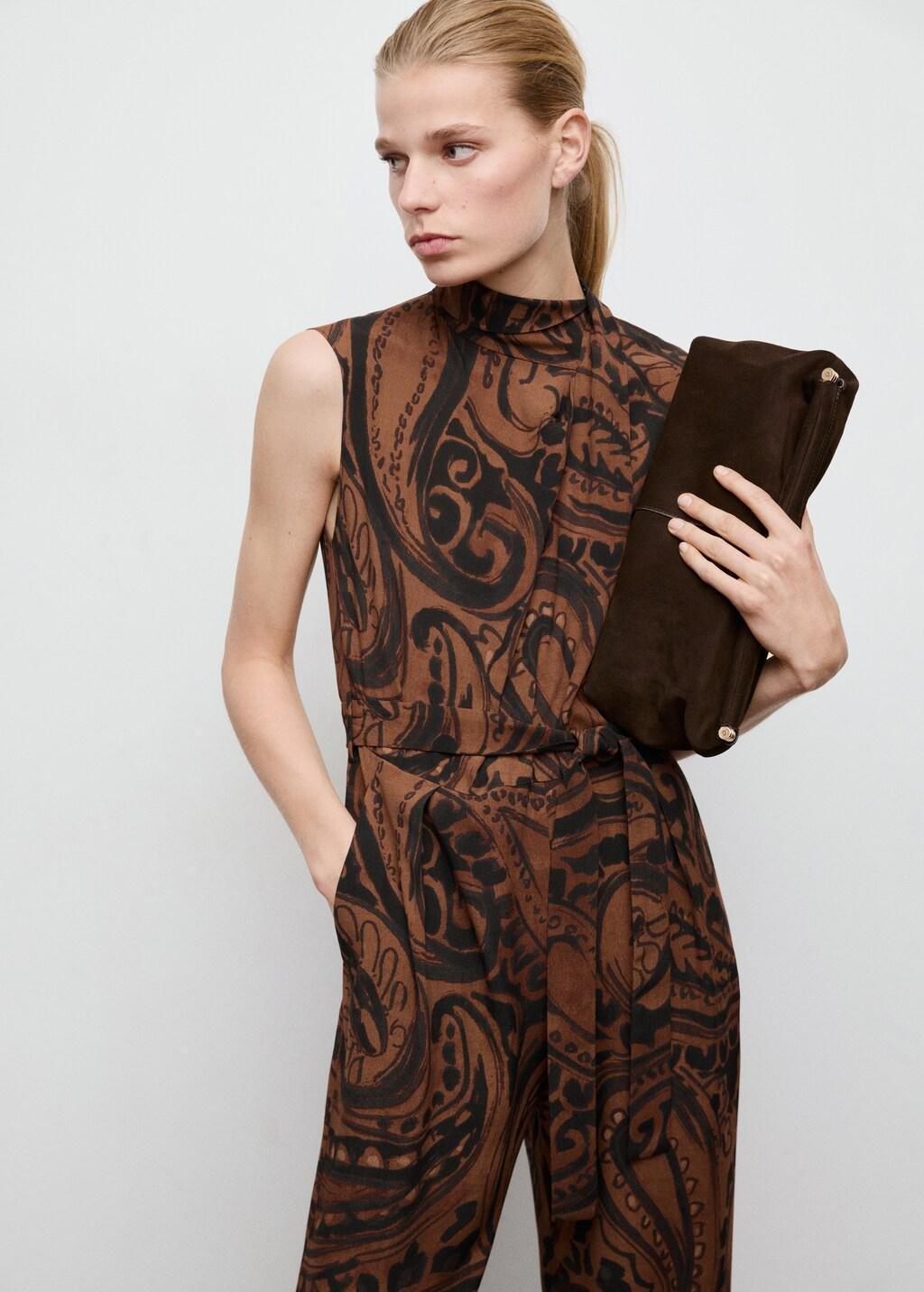 Orange Paisley-Print Jumpsuit With Belt, 0201_28, large image number 3