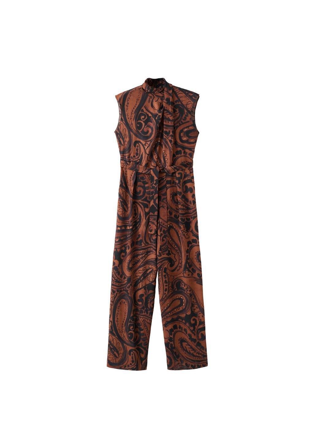 Orange Paisley-Print Jumpsuit With Belt, Medium Orange, large image number 6