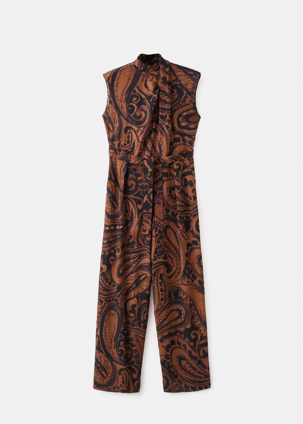 Orange Paisley-Print Jumpsuit With Belt, Medium Orange, large image number 7