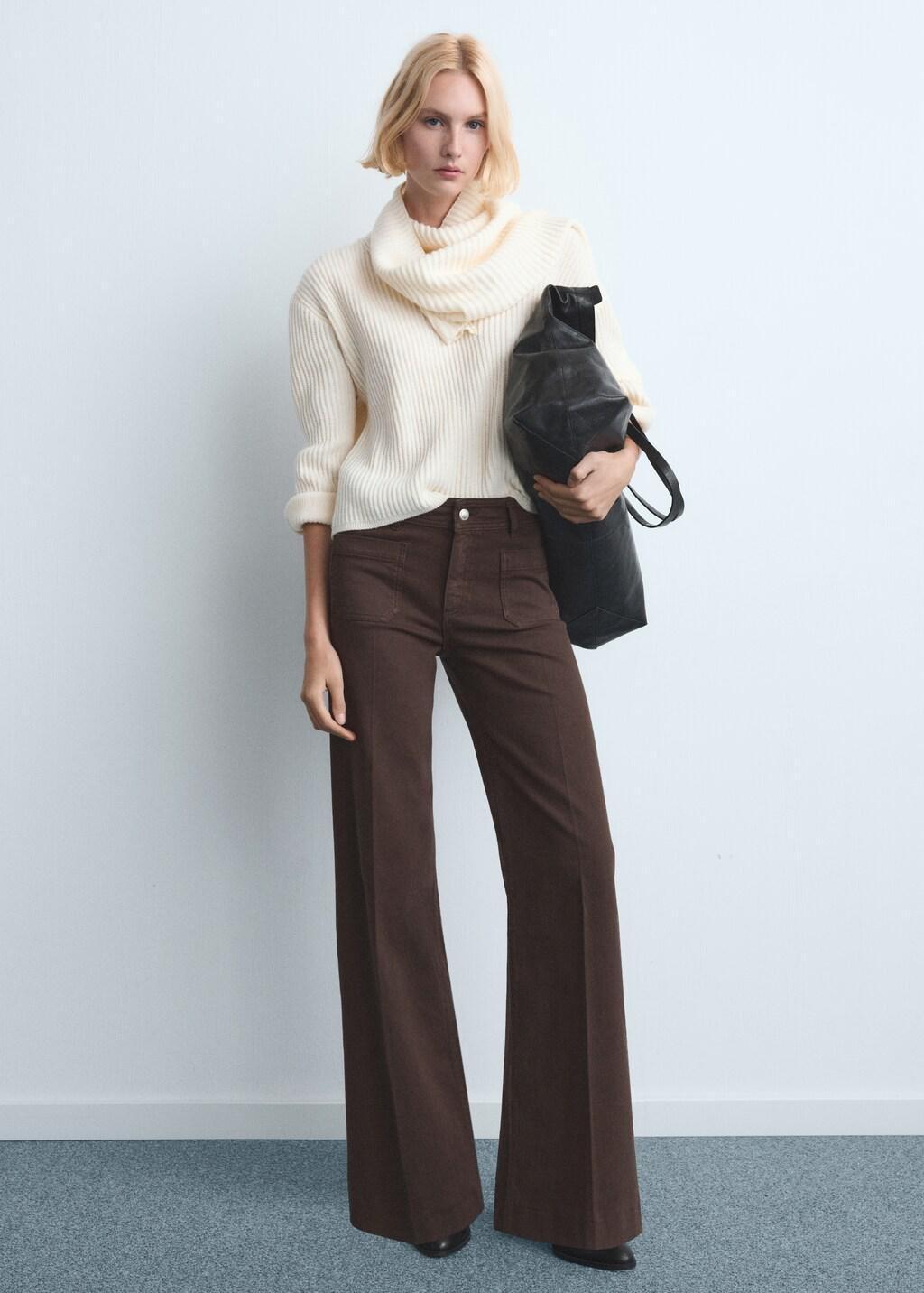 Brown Wide Leg Jeans With Pockets, Dark Brown, large image number 0