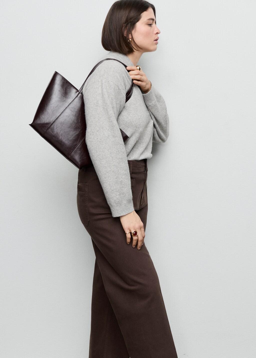 Brown Wide Leg Jeans With Pockets, Dark Brown, large image number 5