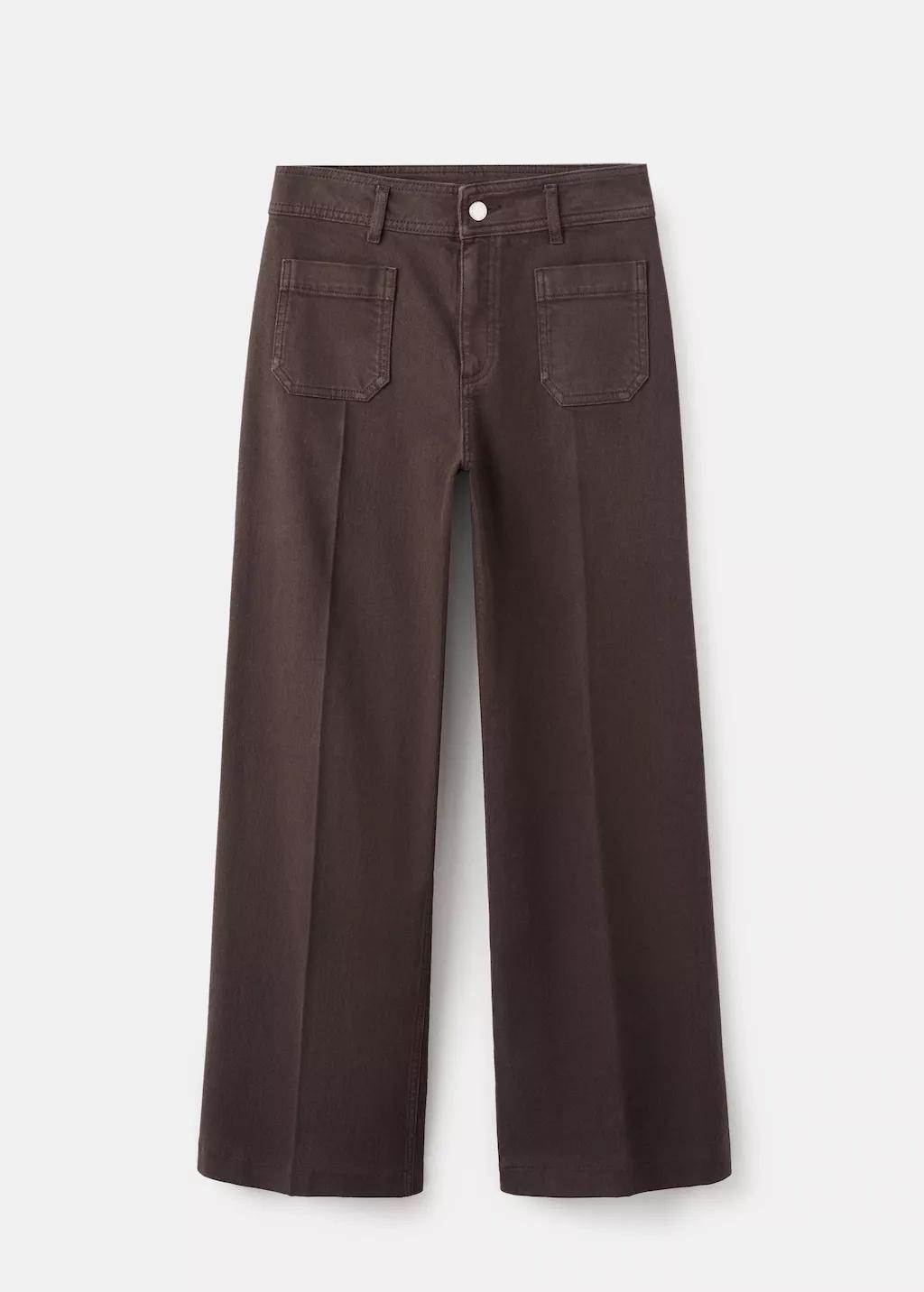 Brown Wide Leg Jeans With Pockets, Dark Brown, large image number 8