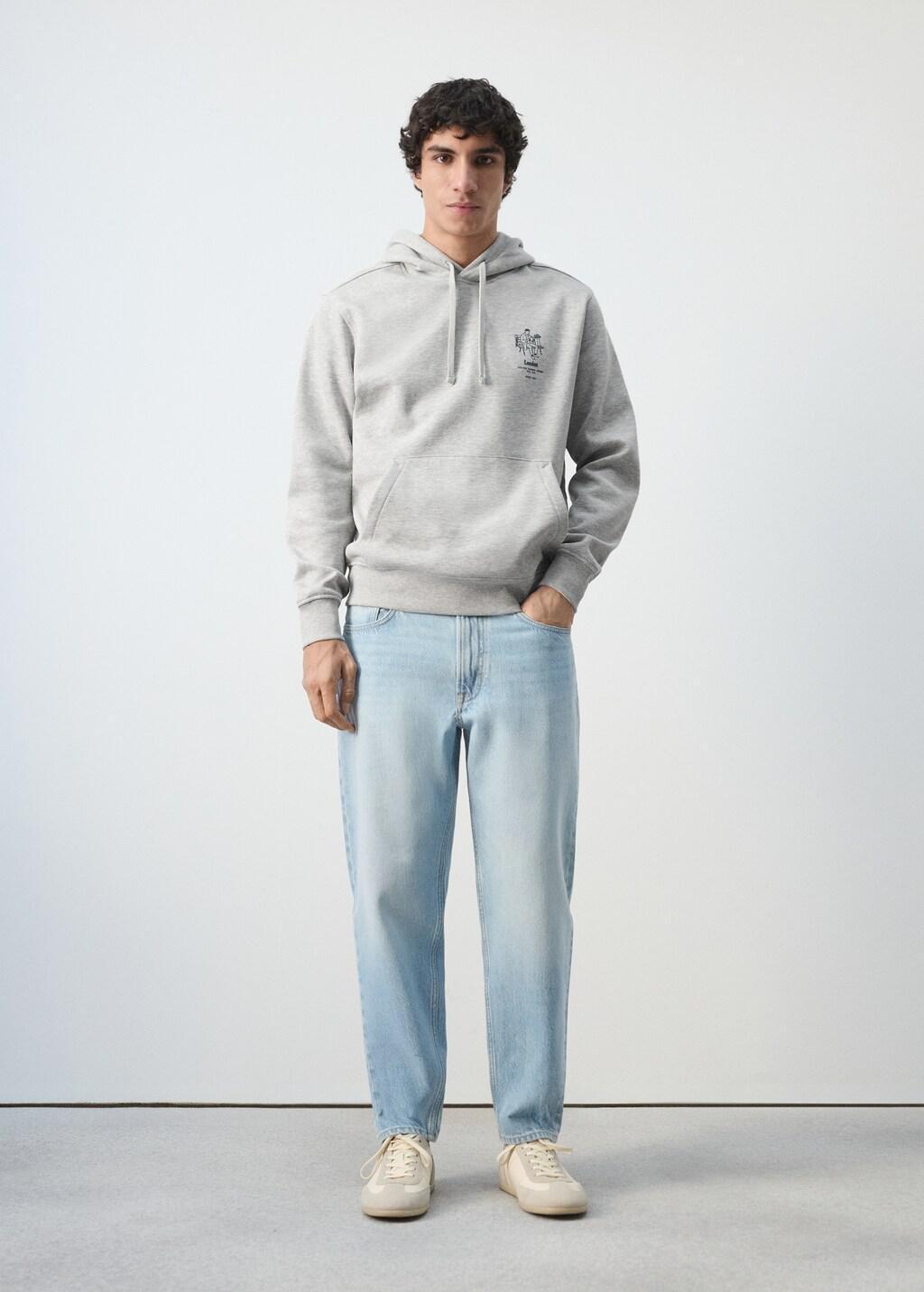 Grey Cotton Hooded Sweatshirt With Text, Medium Grey, medium