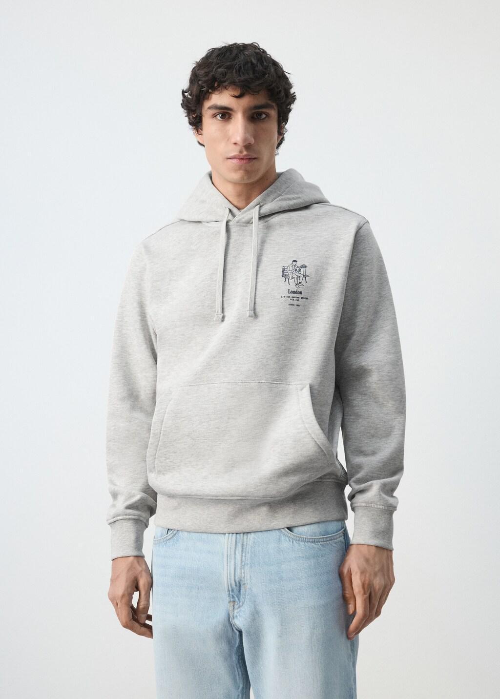Grey Cotton Hooded Sweatshirt With Text, 0201_94, large image number 3