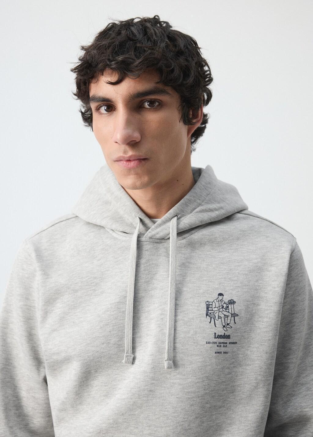 Grey Cotton Hooded Sweatshirt With Text, 0201_94, large image number 4