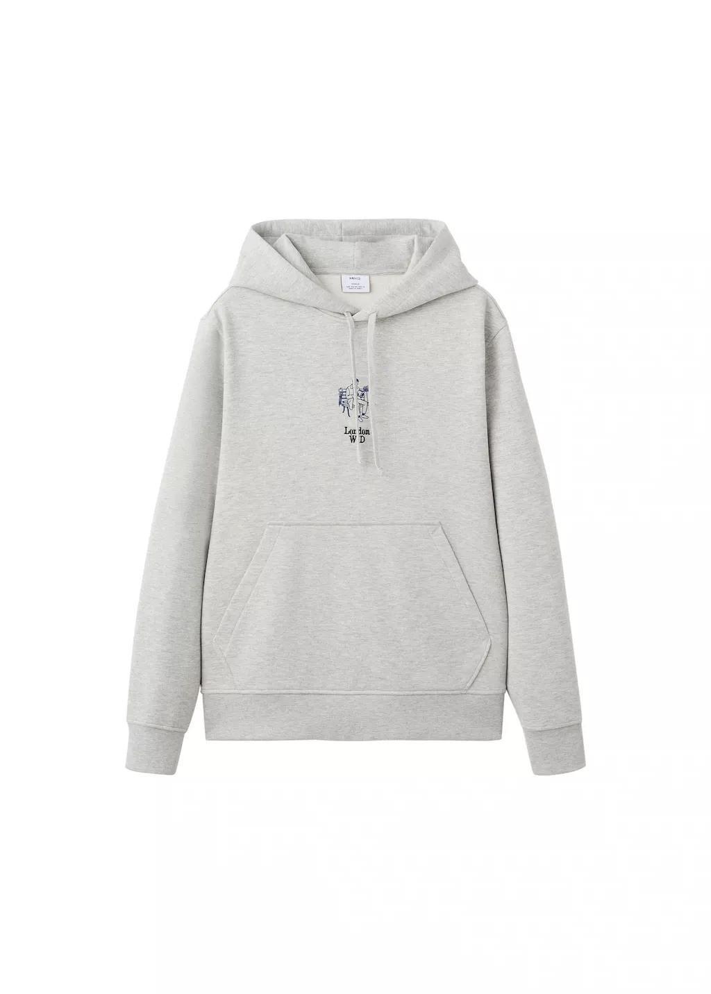 Grey Cotton Hooded Sweatshirt With Text, 0201_94, large image number 7