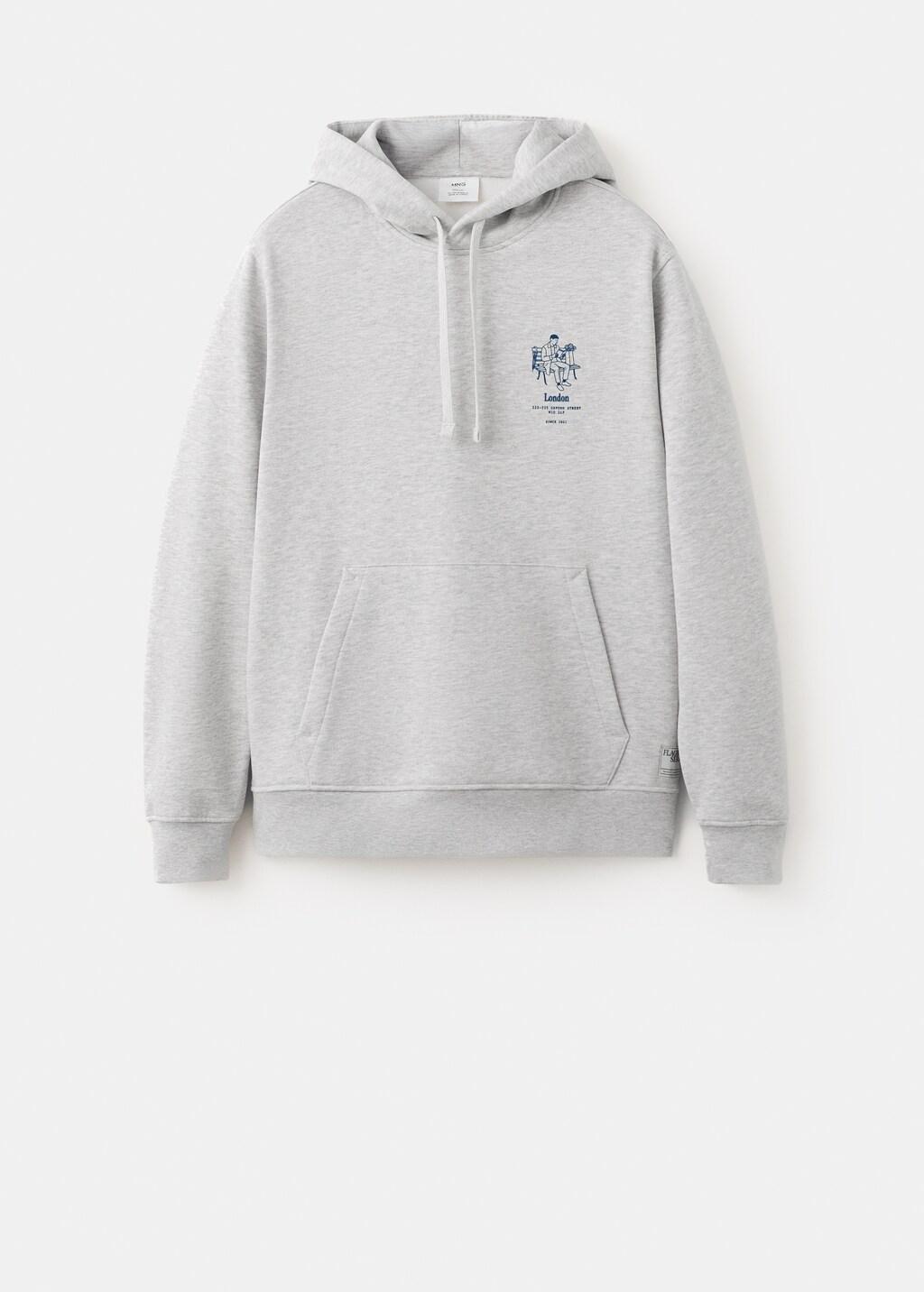 Grey Cotton Hooded Sweatshirt With Text, 0201_94, large image number 8