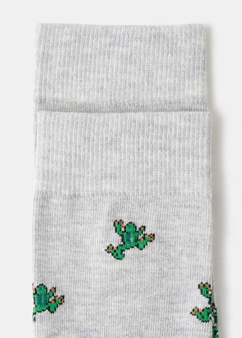 Grey Cotton Socks With Frog Pattern, Light Pastel Grey, medium