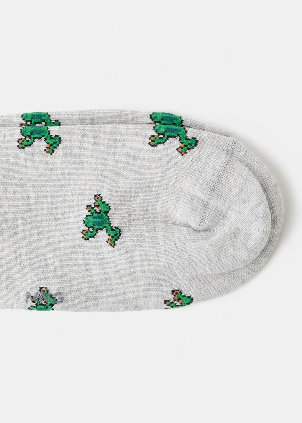 Grey Cotton Socks With Frog Pattern, Light Pastel Grey, large image number 1